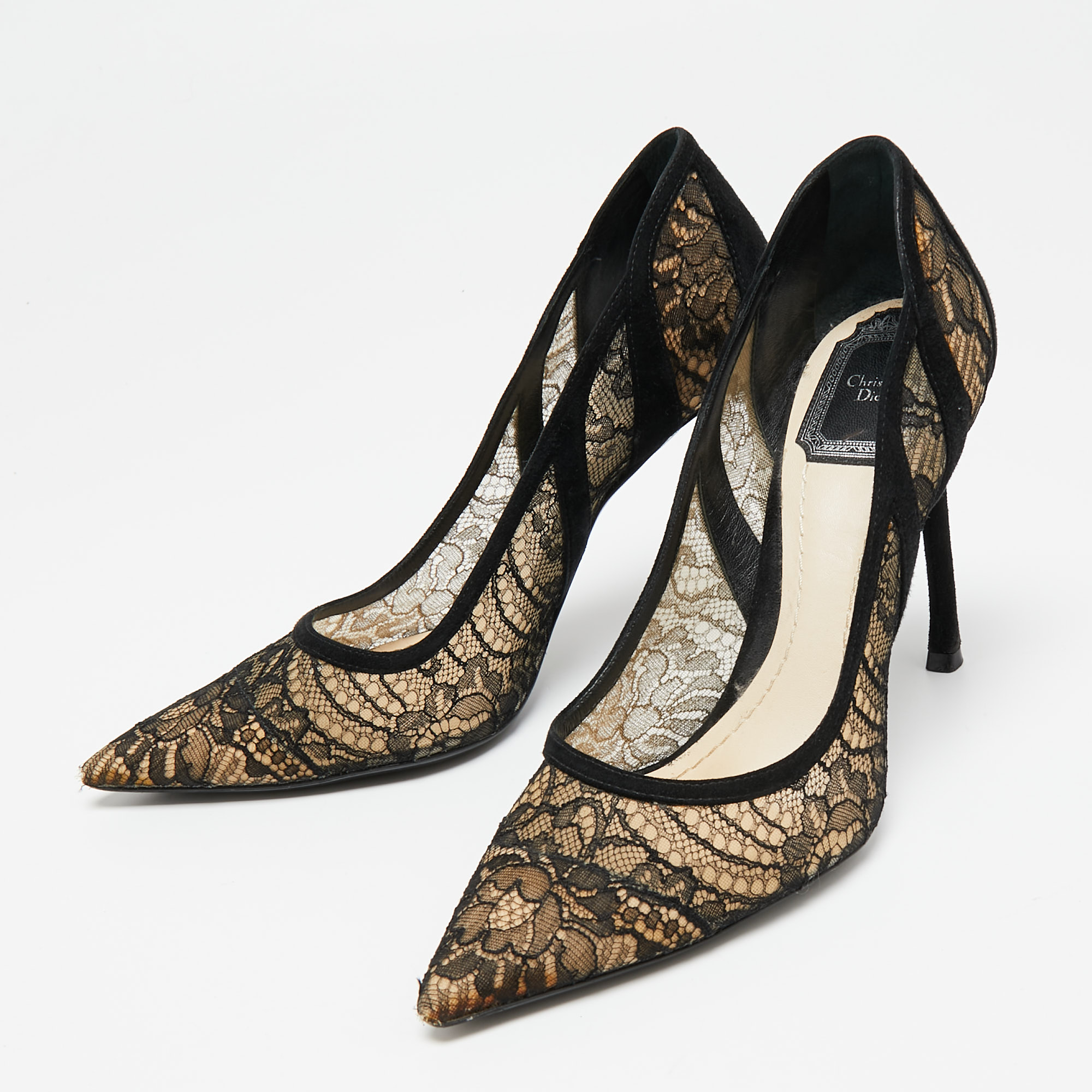 

Dior Black Lace and Suede Chantilly Pointed-Toe Pumps Size