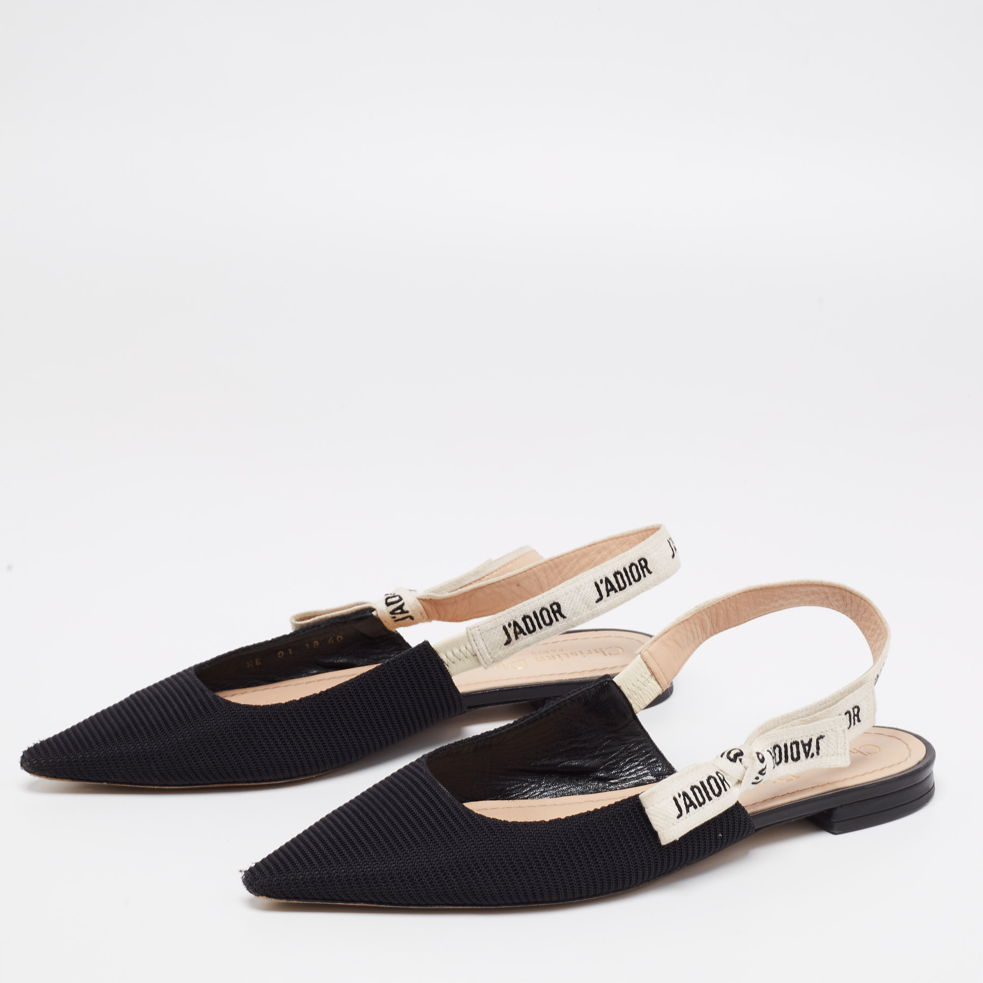 

Dior Black Technical Fabric J'Adior Pointed Toe Flat Slingback Sandals Size