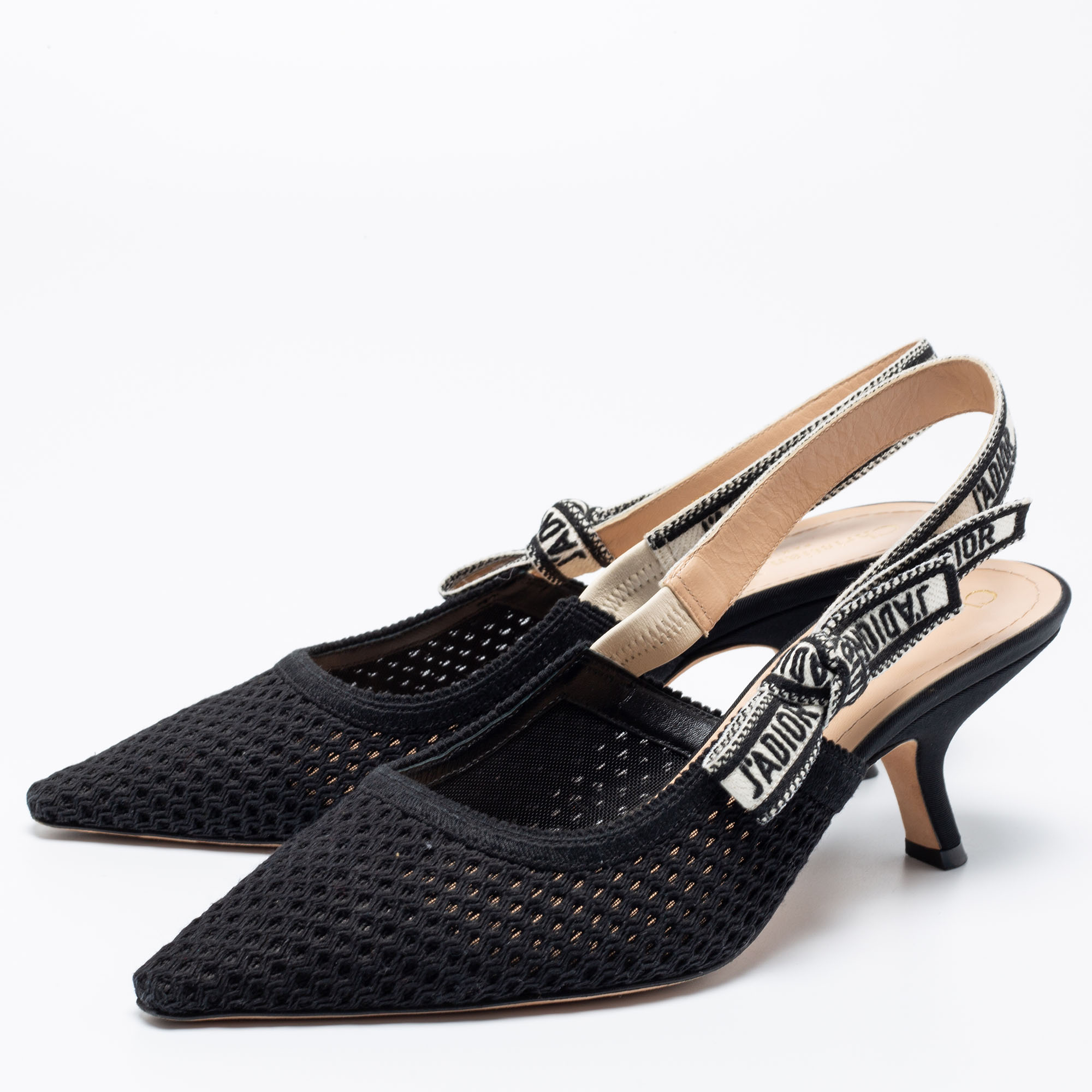 

Dior Black Mesh and Embroidered Ribbon J'Adior Slingback Pumps Size