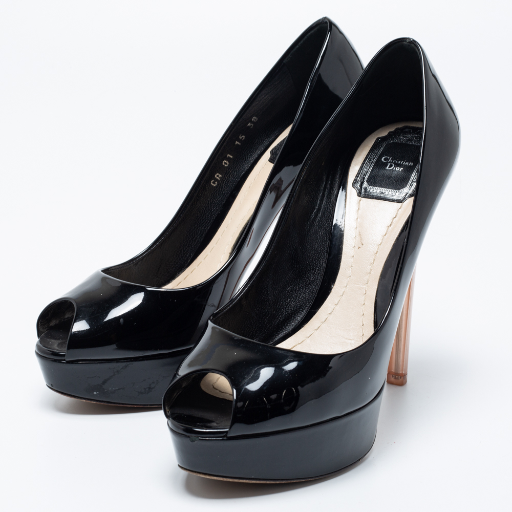 

Dior Black Patent Leather Peep-Toe Platform Pumps Size