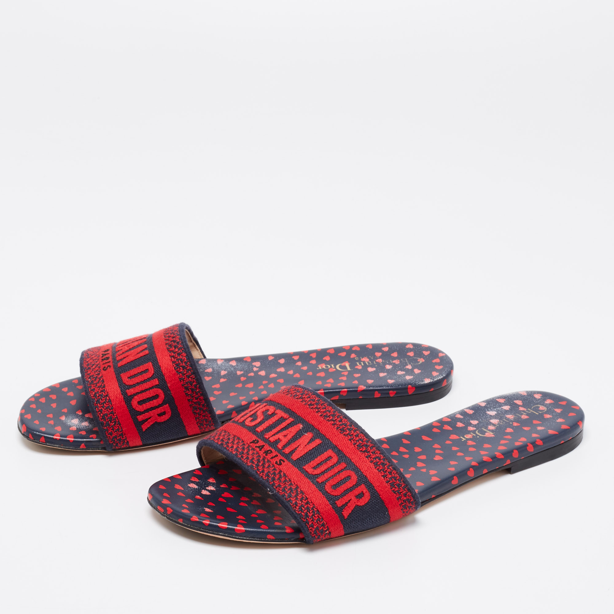

Dior Red/Navy Blue Embroidered Canvas Dway Flat Slides Size
