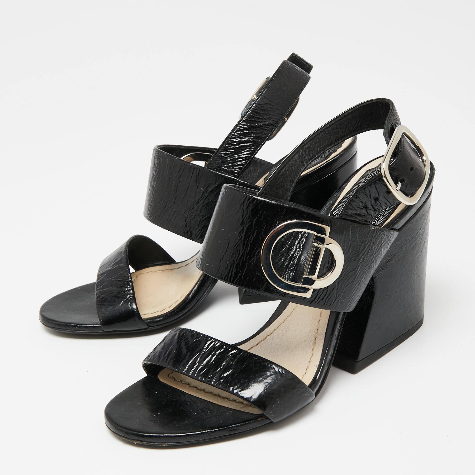 

Dior Black Leather Block Heel Ankle Strap Sandals Size