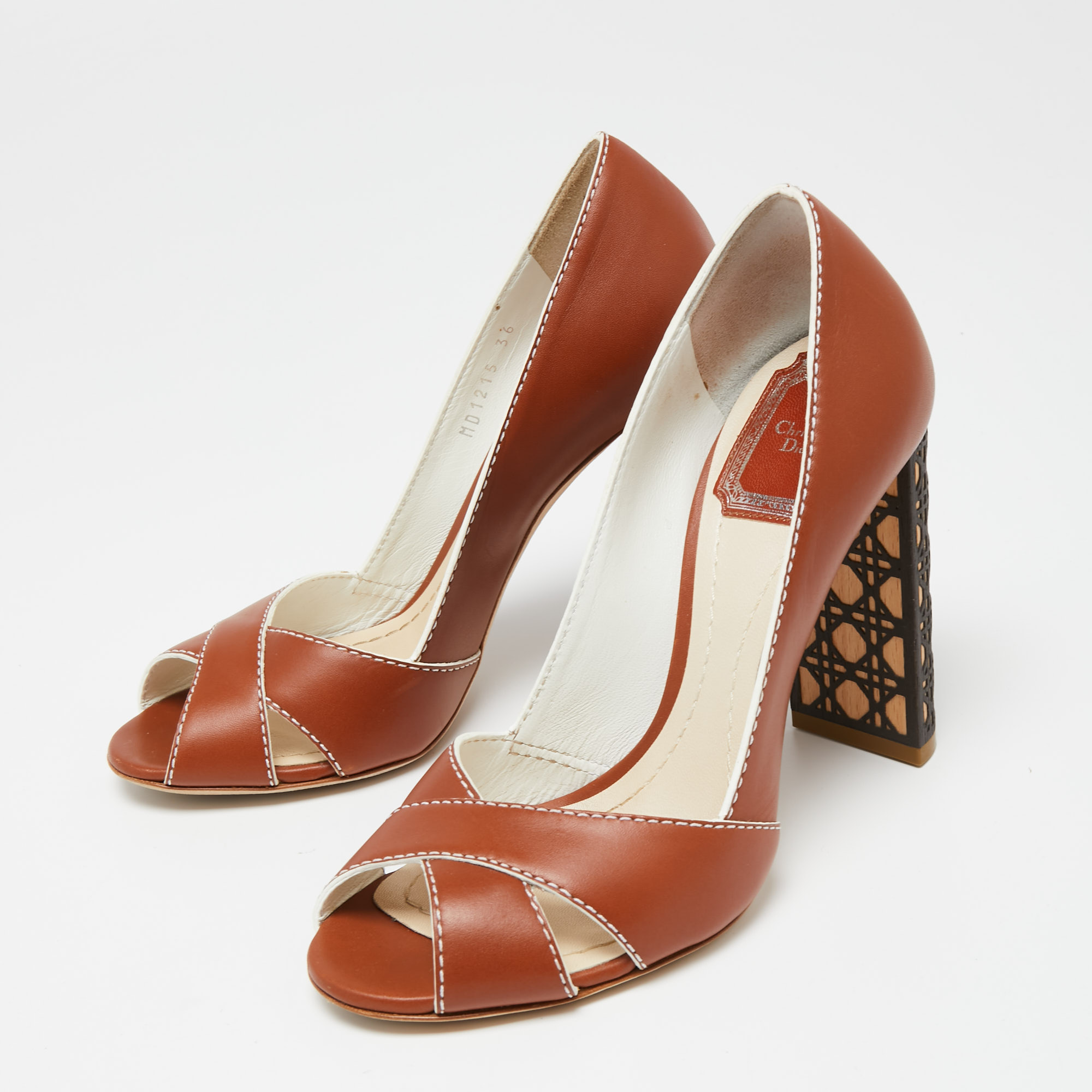 

Dior Brown Leather Criss Cross Cannage Heel Peep Toe Pumps Size