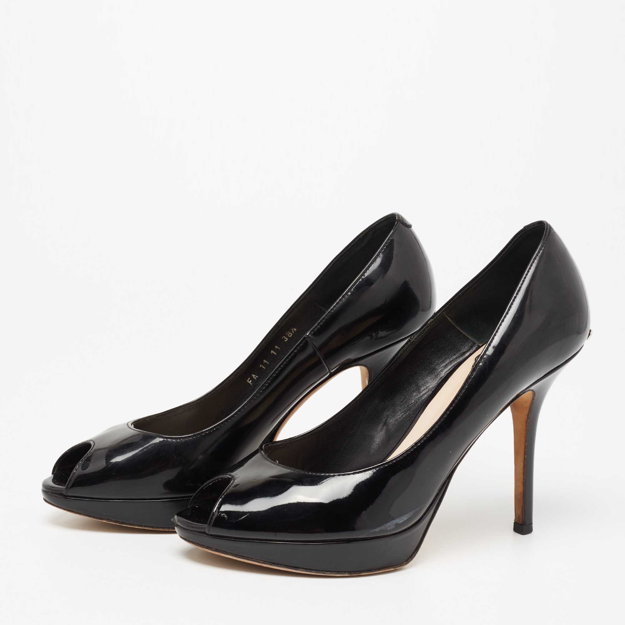 

Dior Black Patent Leather Miss Dior Peep Toe Platform Pumps Size