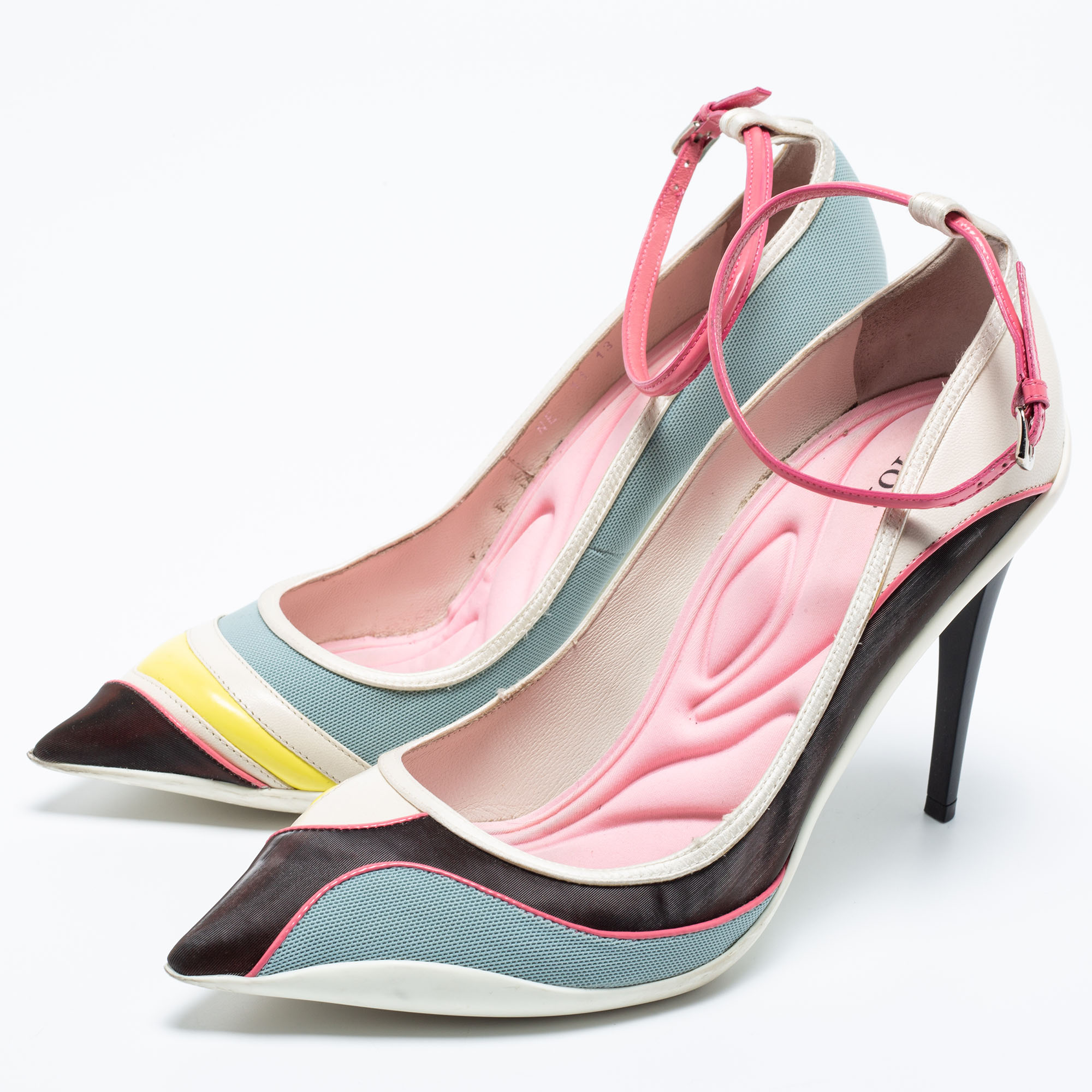 

Dior Multicolor Mesh and Leather Pointed-Toe Ankle Strap Pumps Size