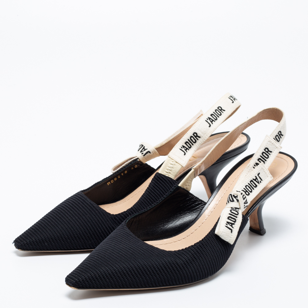 

Dior Black Knit Fabric Pointed Toe J'Adior Slingback Pumps Size