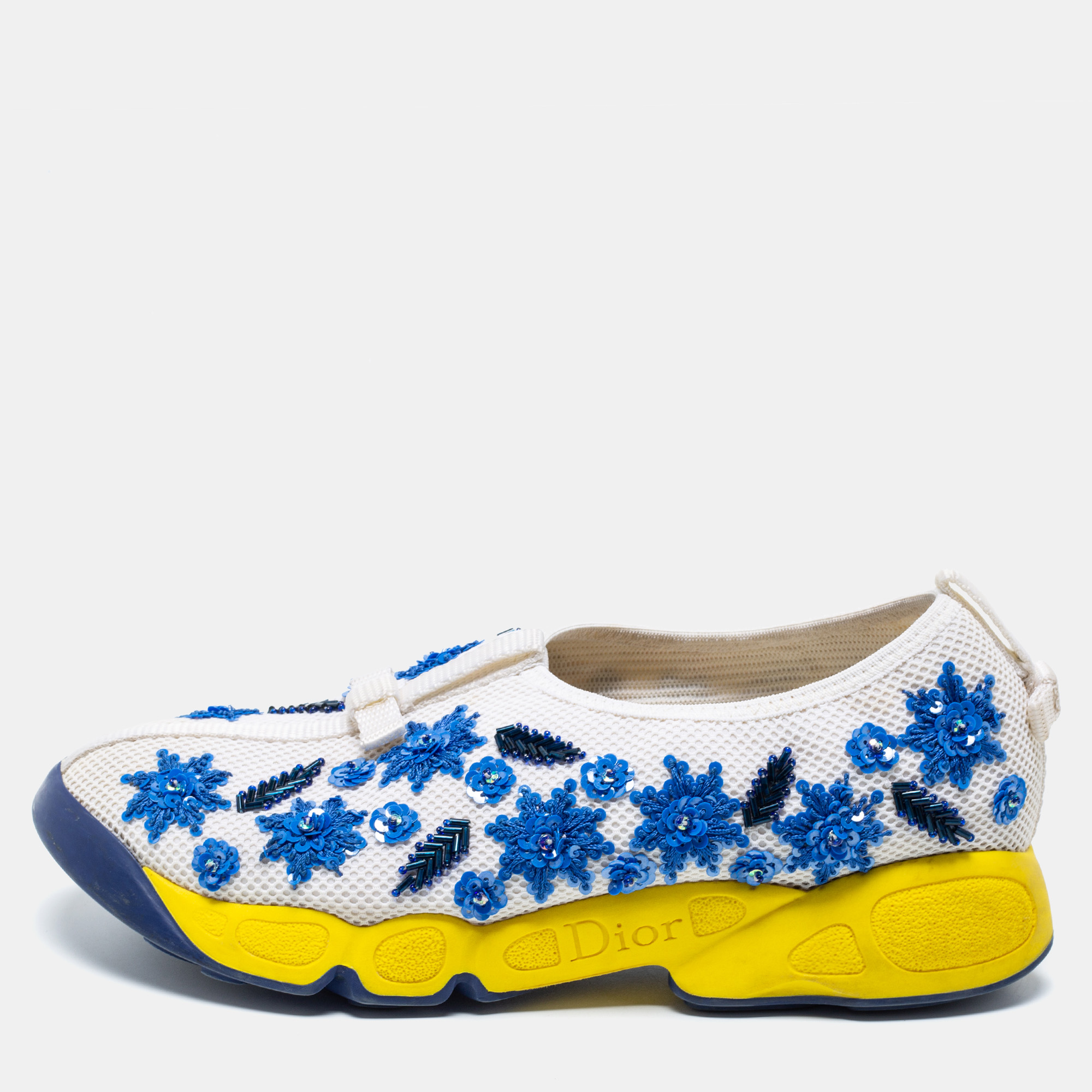 

Dior White/Blue Mesh Embellished Fusion Sneakers Size