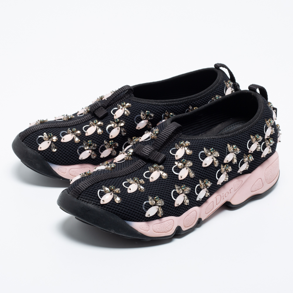 

Dior Black/Pink Crystal Embellished Mesh Fusion Slip-On Sneakers Size