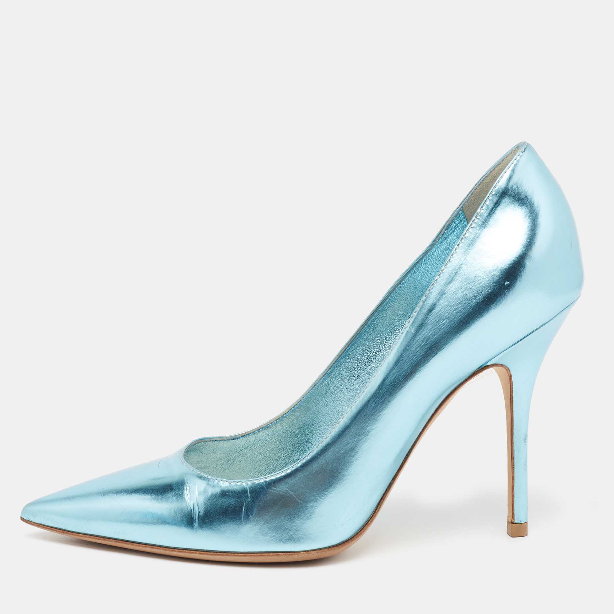 

Dior Metallic Blue Leather Cherie Pointed Toe Pumps Size