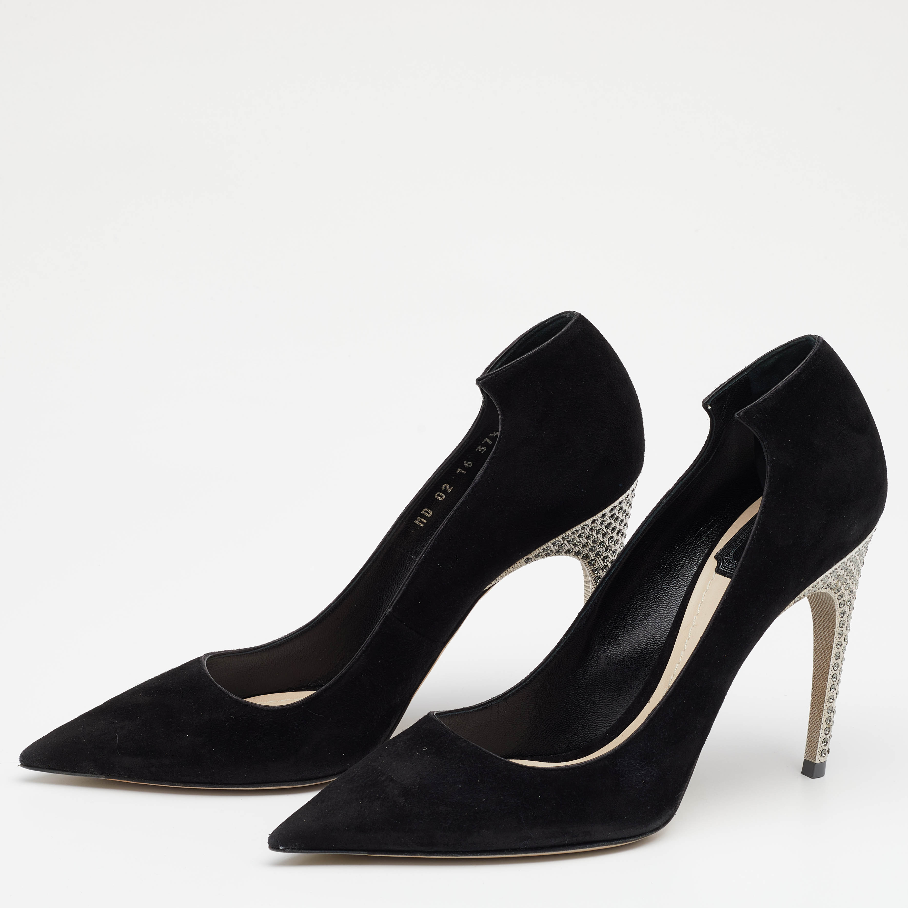 

Dior Black Suede Embellished Heels Pumps Size