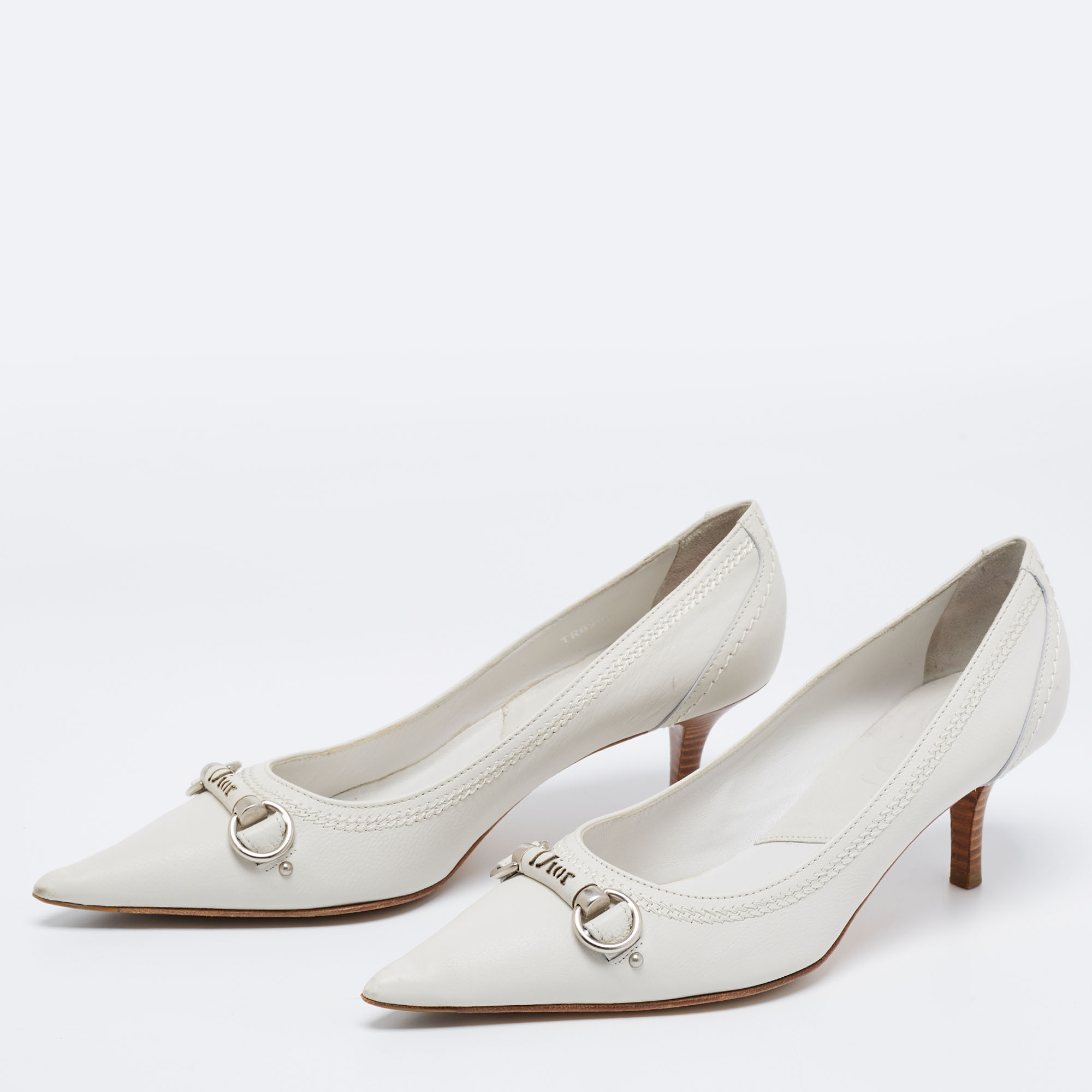 

Dior White Leather Stitch Detail Pointed Toe Pumps Size