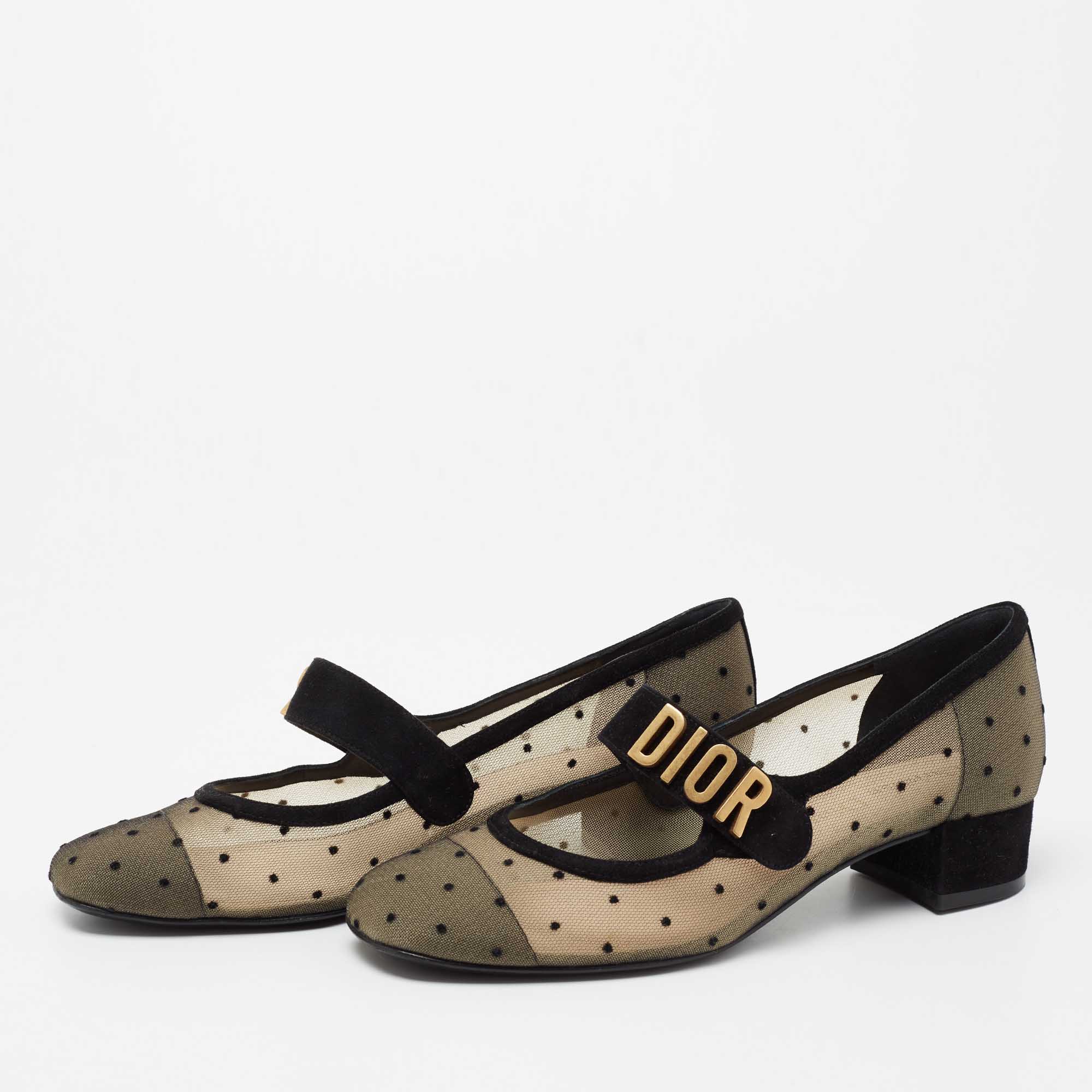 

Dior Black Mesh And Suede Trim Baby-D Mary Jane Pumps Size, Beige