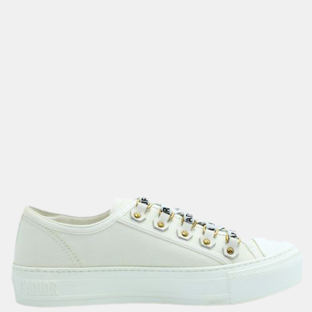 Pre Owned Dior White Ivory Leather Walk'n Dior Sneakers Size EU 36