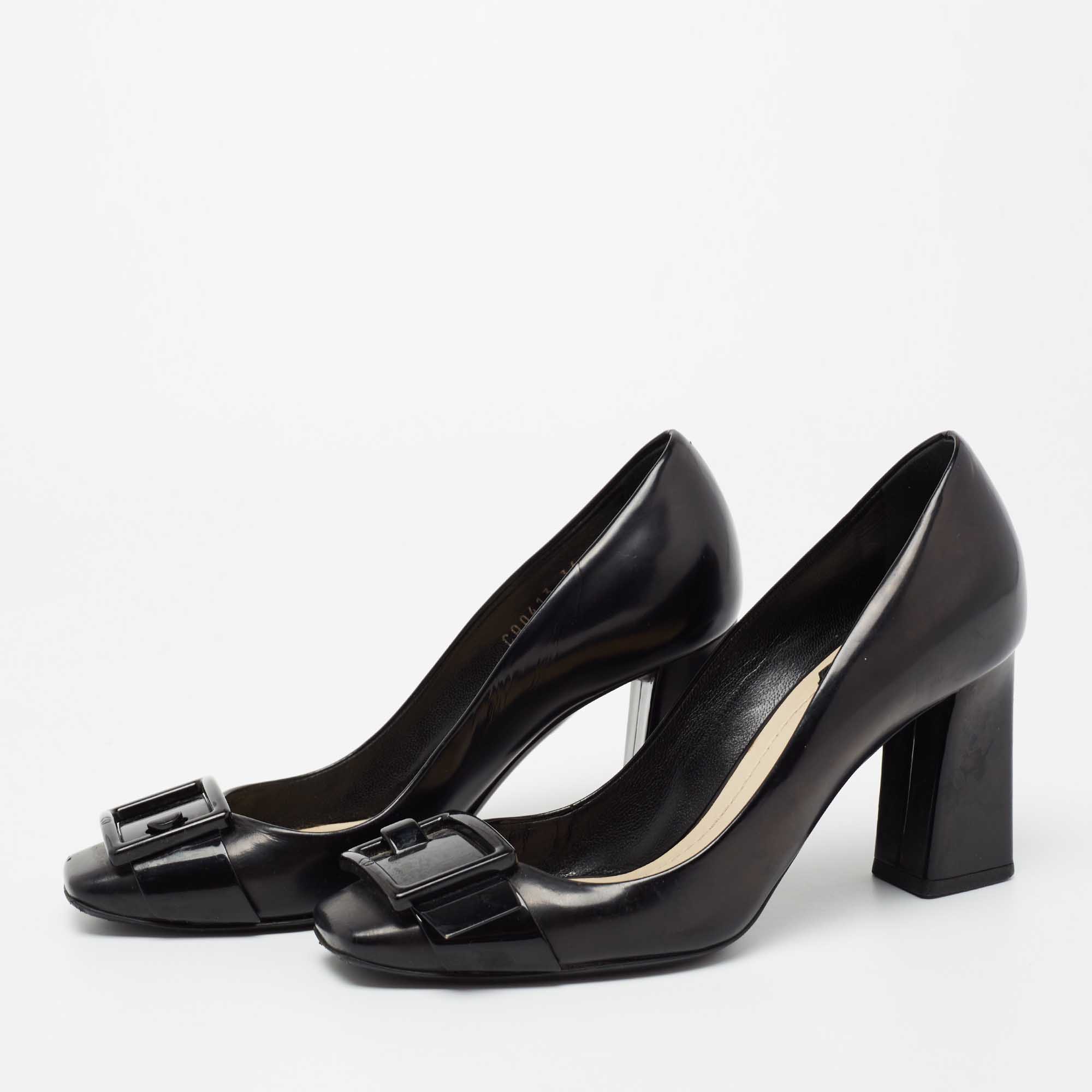 

Dior Black Patent Leather Buckle Block Heel Pumps Size