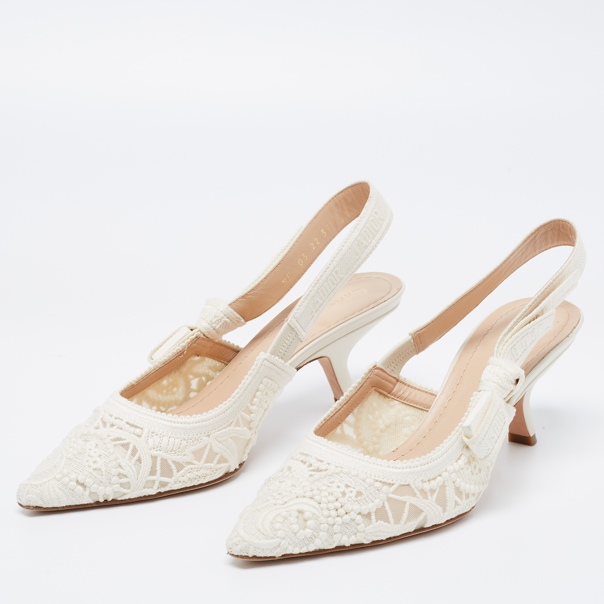 

Dior Off White Lace J'adior Slingback Sandals Size