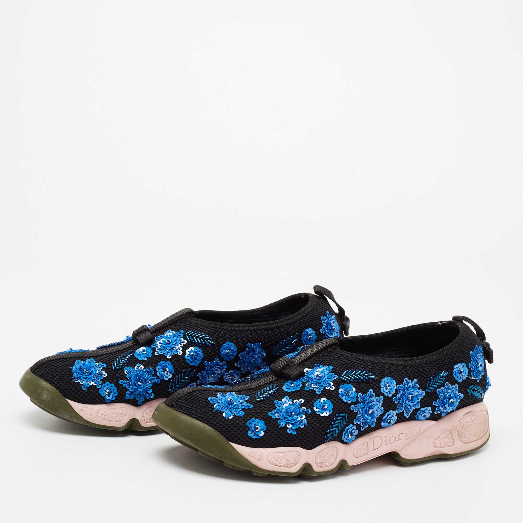 

Dior Black Mesh Fusion Floral Crystal Embellished Slip On Sneakers Size