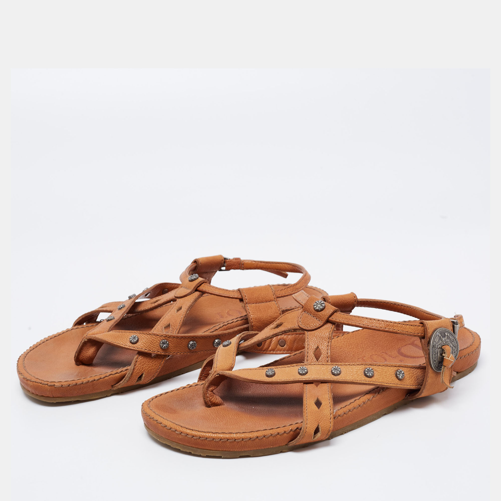 

Dior Brown Leather Flat Slingback Sandals Size