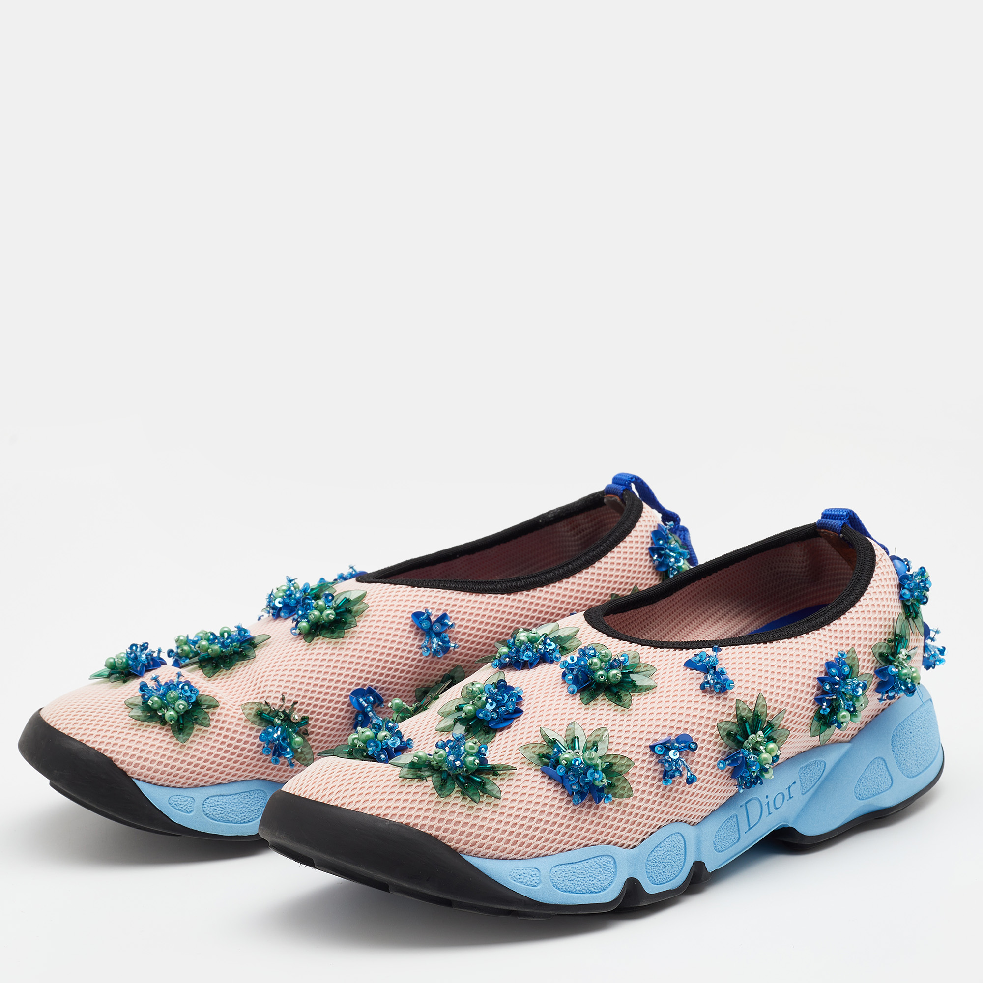 

Dior Pink Mesh Fusion Floral Embellished Slip On Sneakers Size