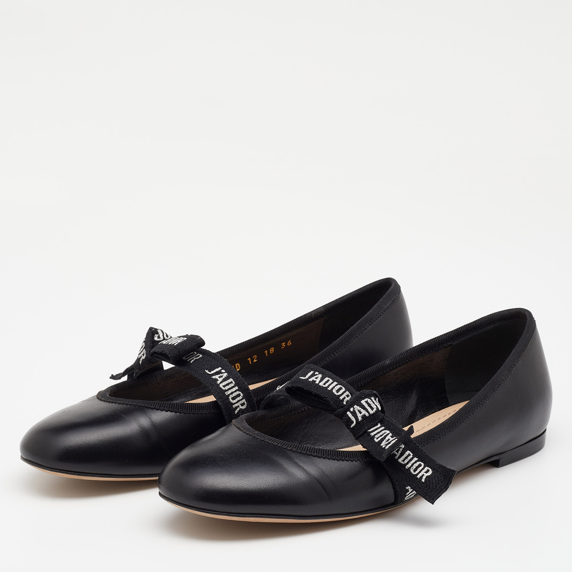 

Dior Black Leather Miss J'adior Ballet Flats Size