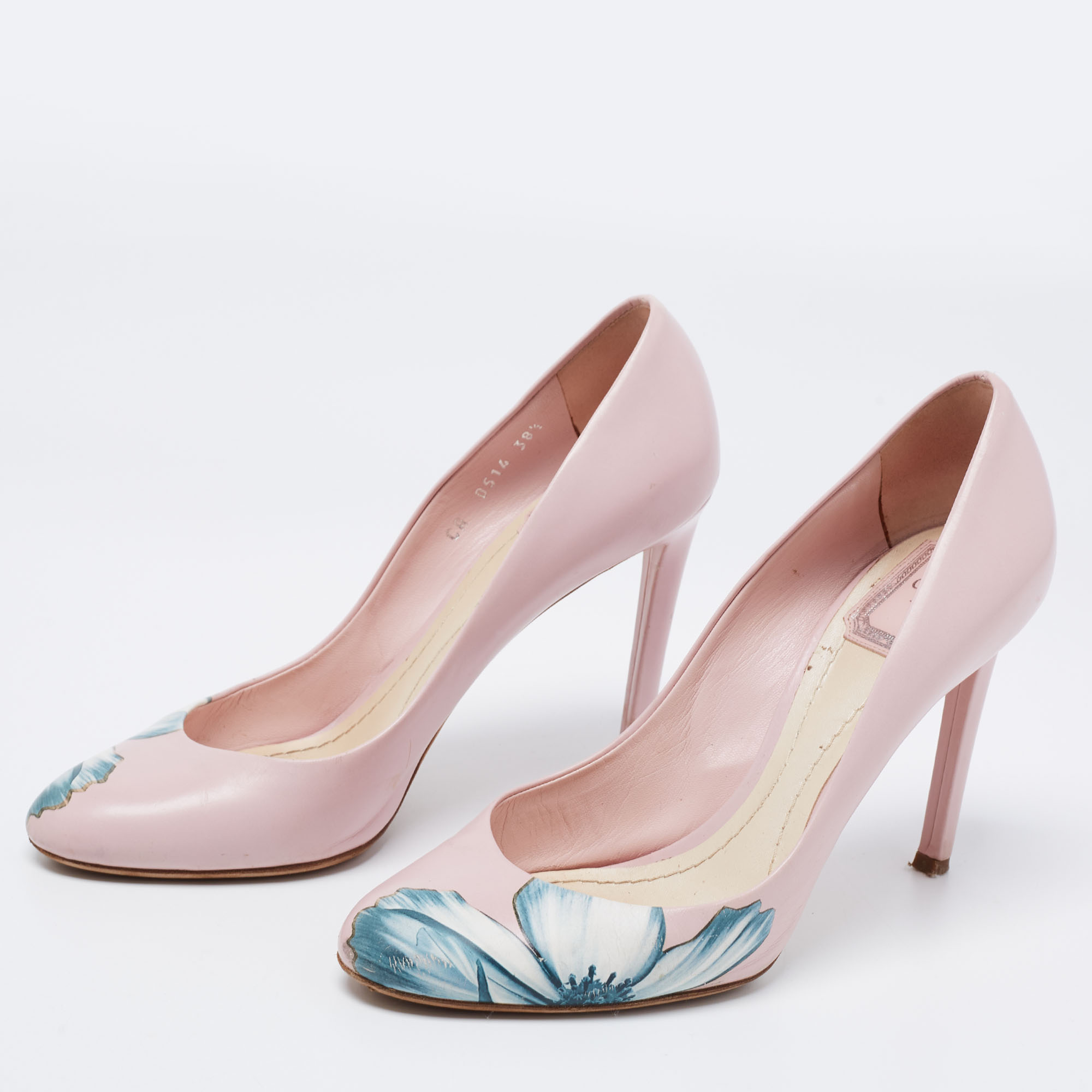 

Dior Light Pink Leather Floral Print Pumps Size