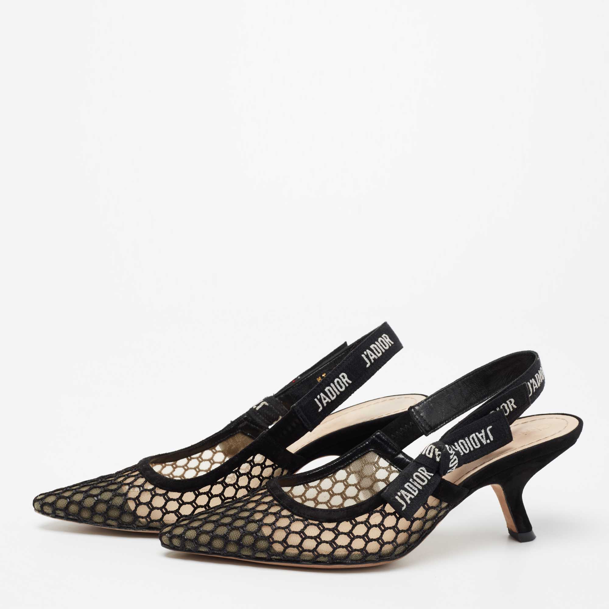 

Dior Black Net and Suede Trim J'Adior Slingback Pumps Size