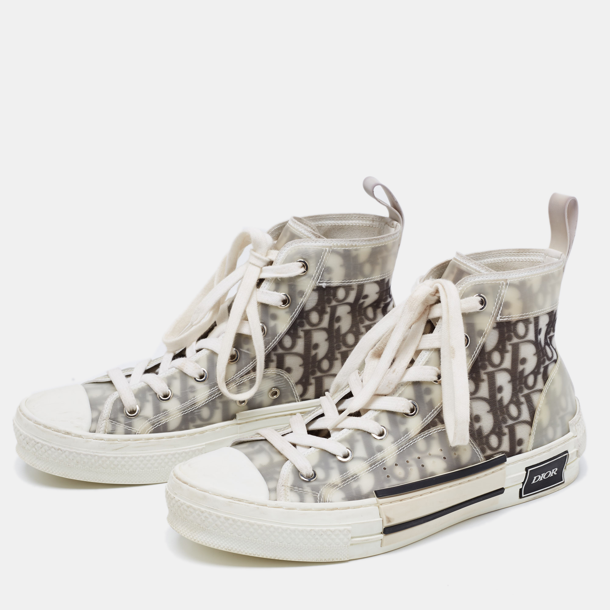

Dior White/Black PVC, Rubber and Oblique Mesh B23 High-Top Sneakers Size