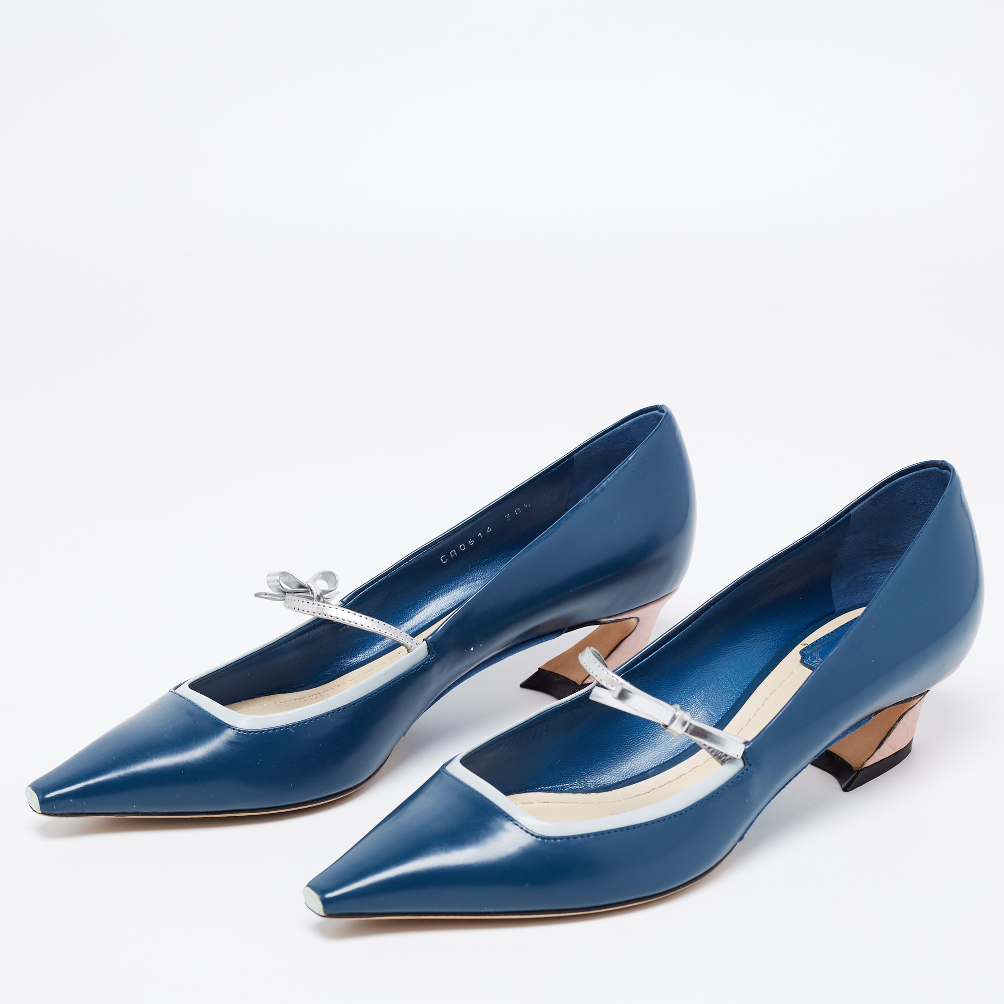 

Dior Blue/Grey Leather Bow Mary Jane Pumps Size