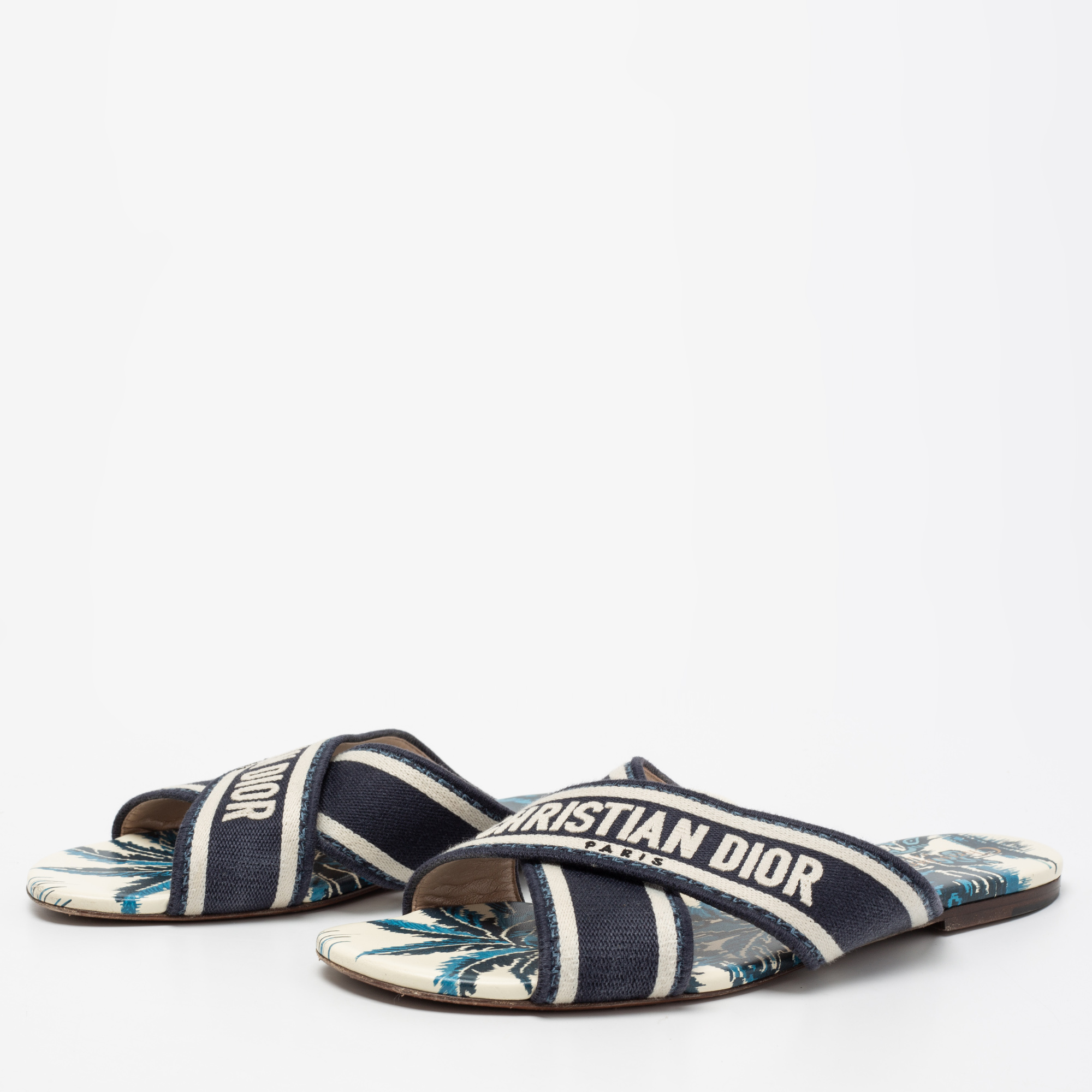 

Dior Navy Blue Canvas Dway Criss Cross Slide Sandals Size