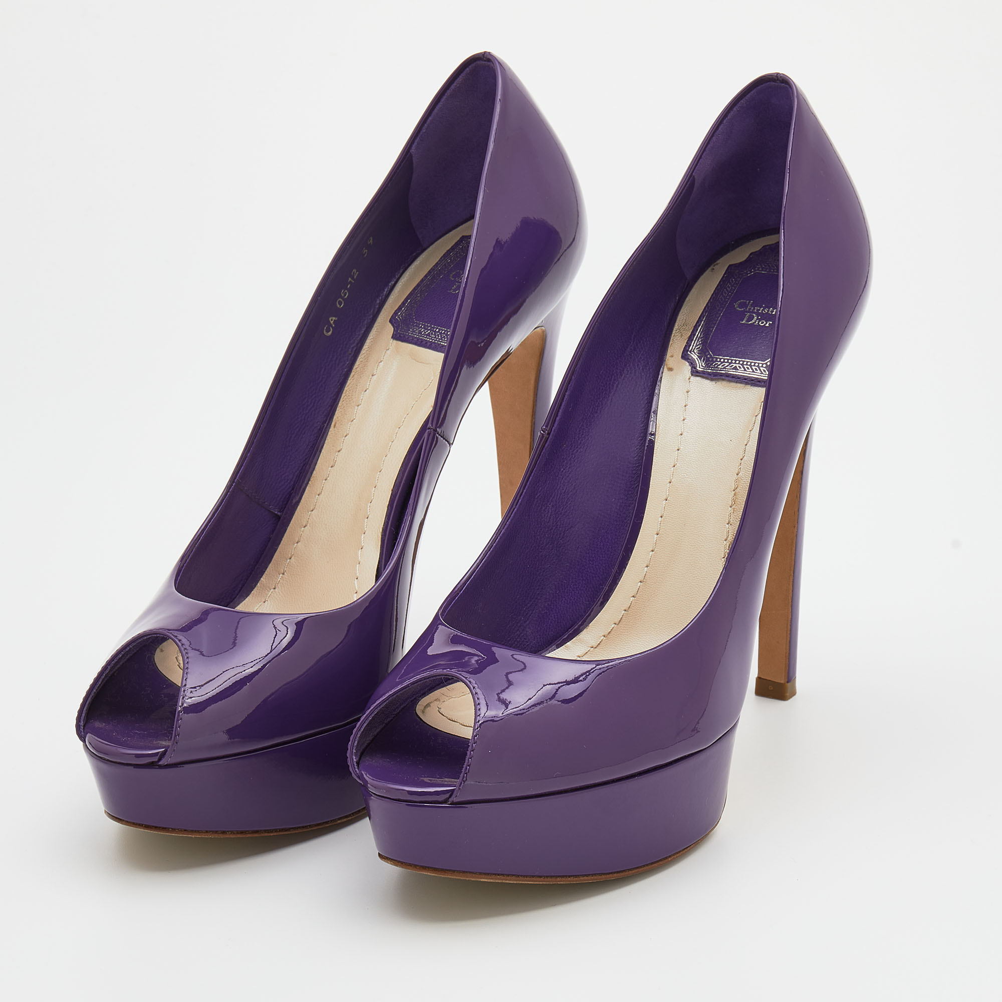 

Dior Purple Patent Leather ‘Miss Dior’ Peep Toe Platform Pumps Size