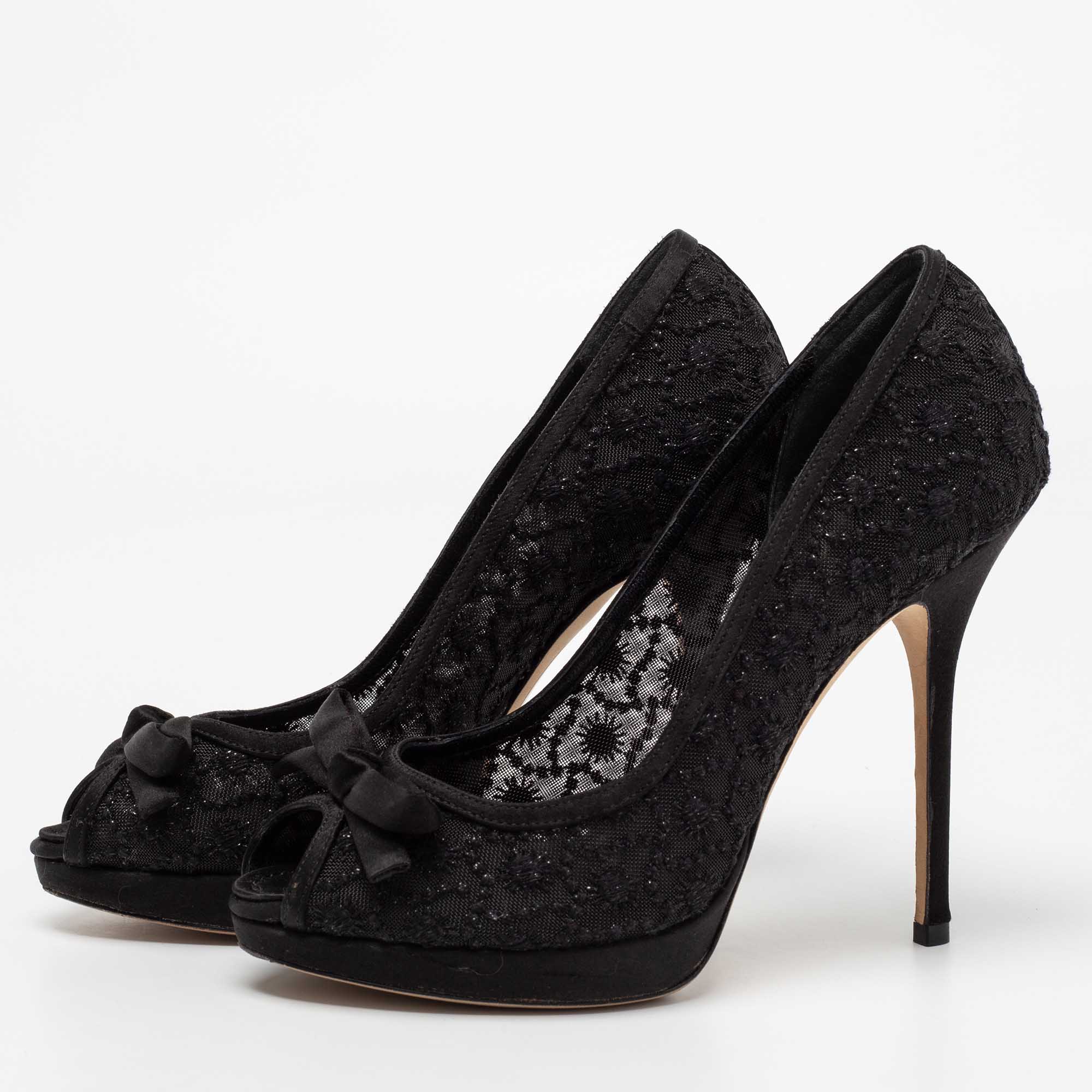 

Dior Black Lace And Satin Peep Toe Pumps Size