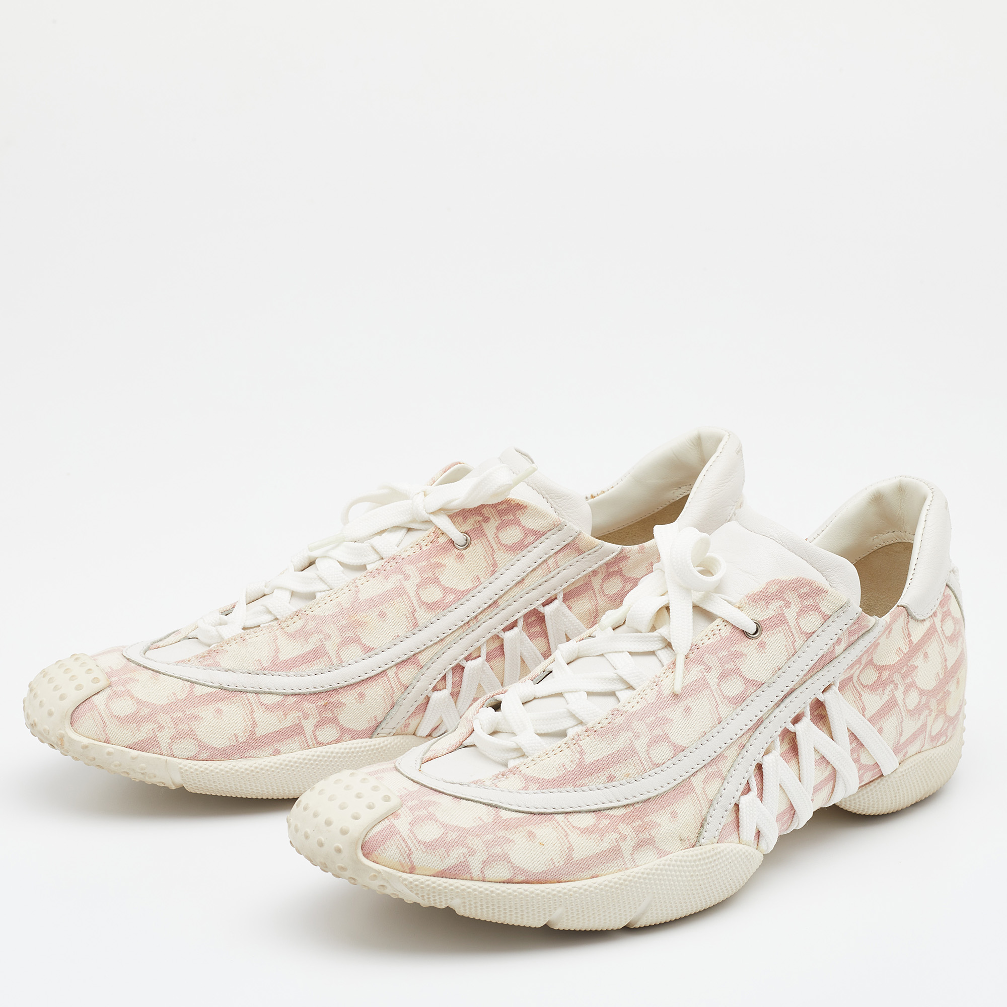 

Dior Pink/White Canvas and Leather Low Top Sneakers Size