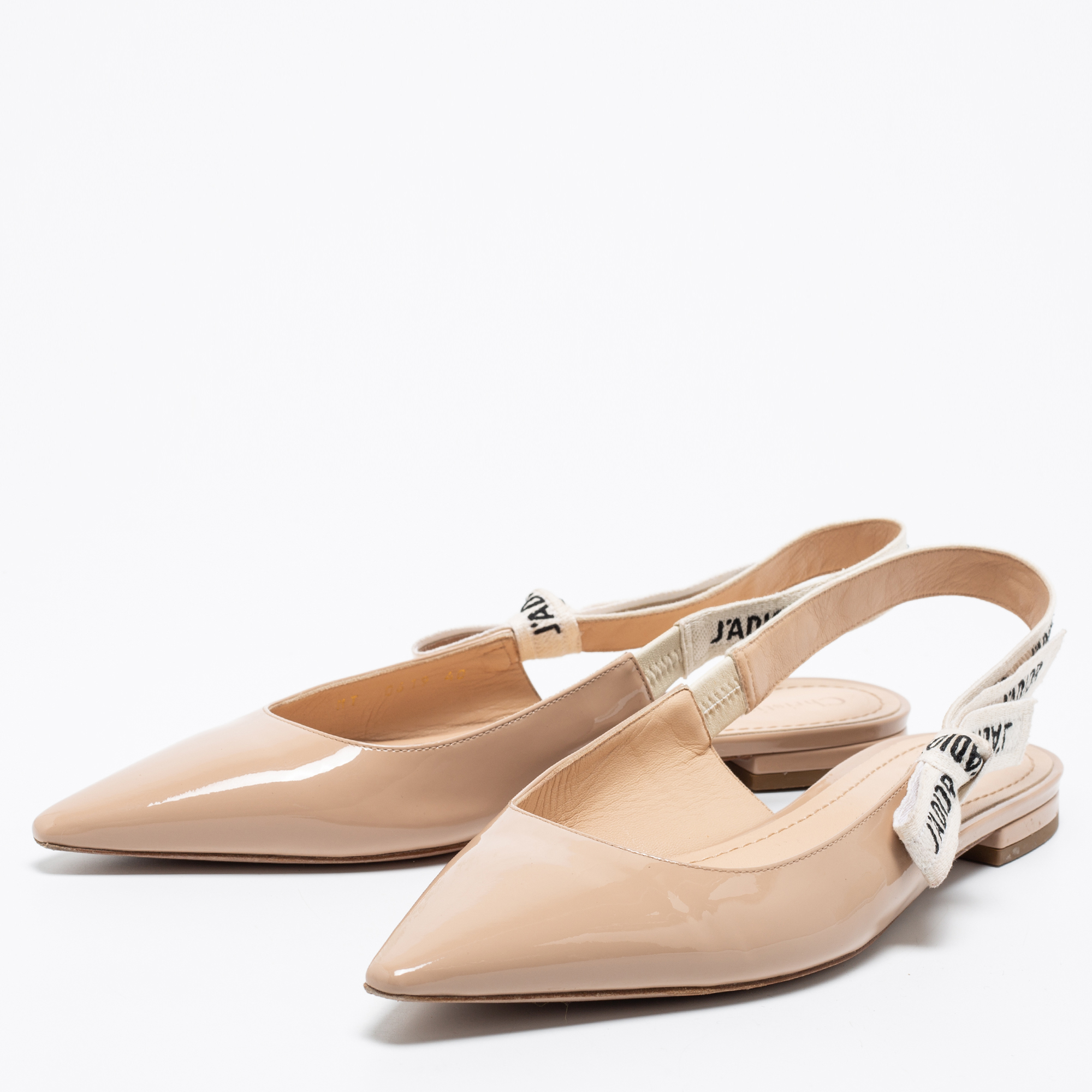 

Dior Beige Patent Leather J'Adior Ribbon Slingback Flats Size