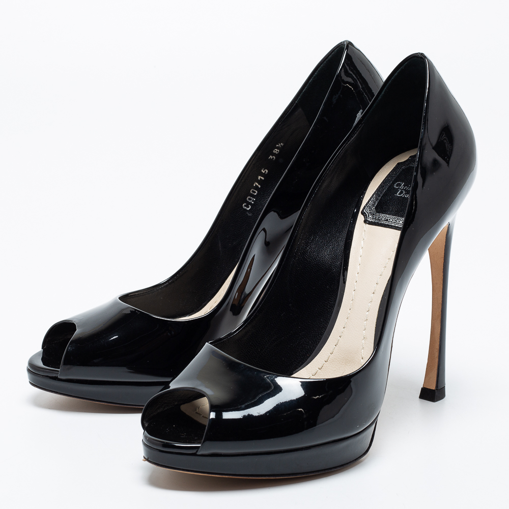 

Dior Black Patent Leather Miss Dior Peep Toe Platform Pumps Size
