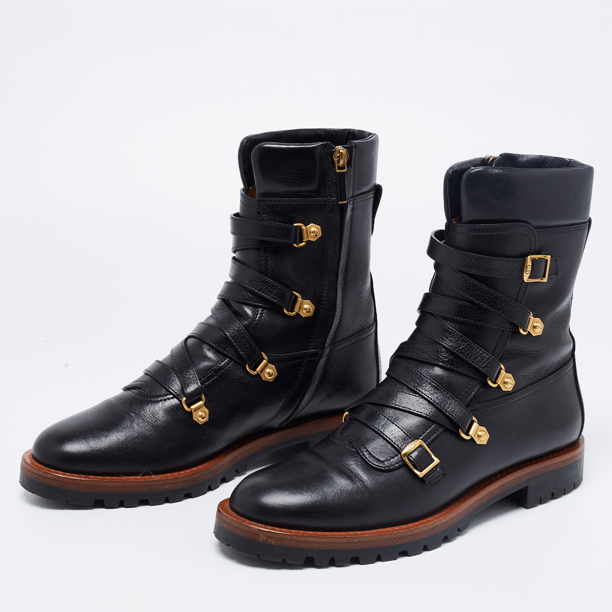 

Dior Black Leather Wildior Combat Boots Size