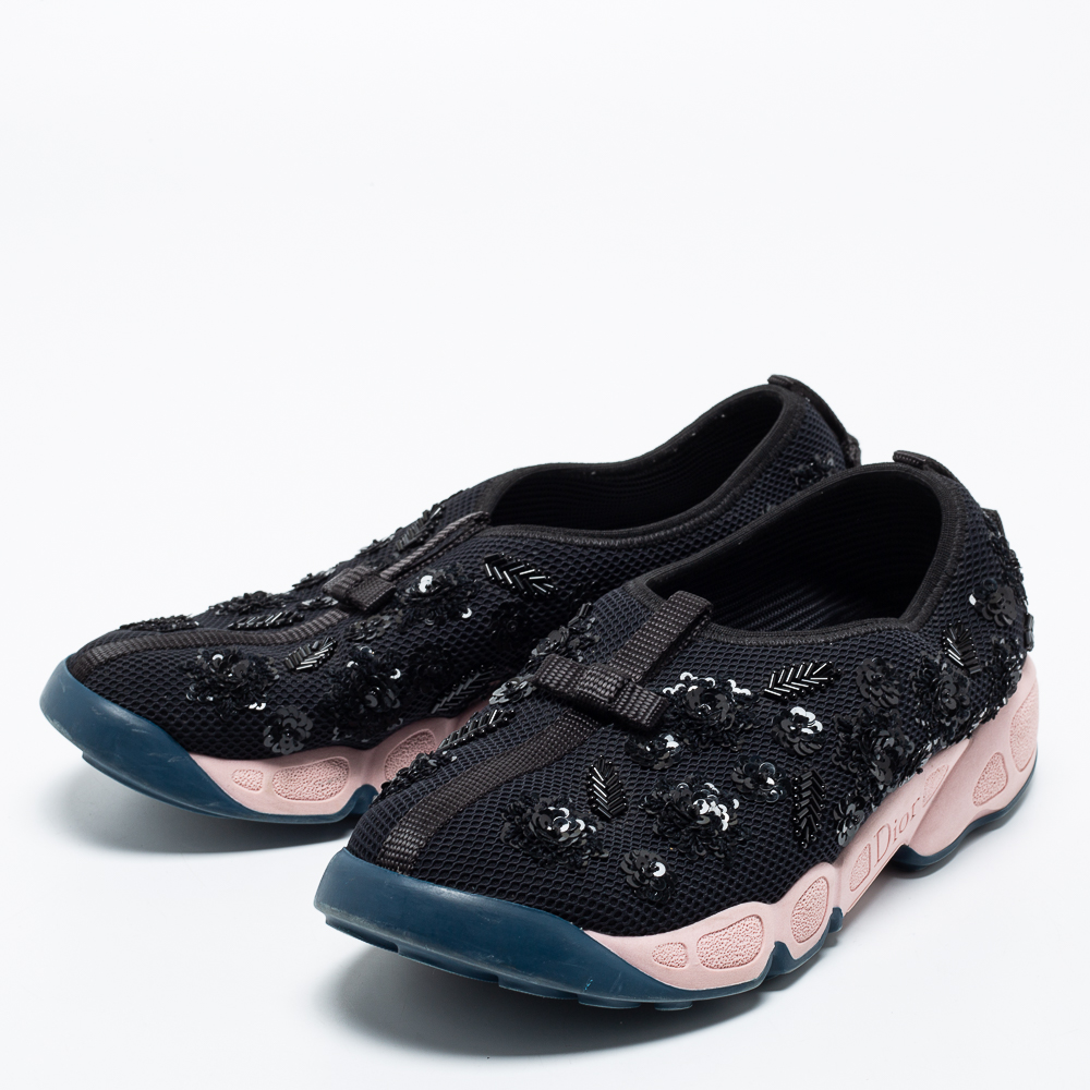 

Dior Black Embellished Mesh Fusion Slip-On Sneakers Size