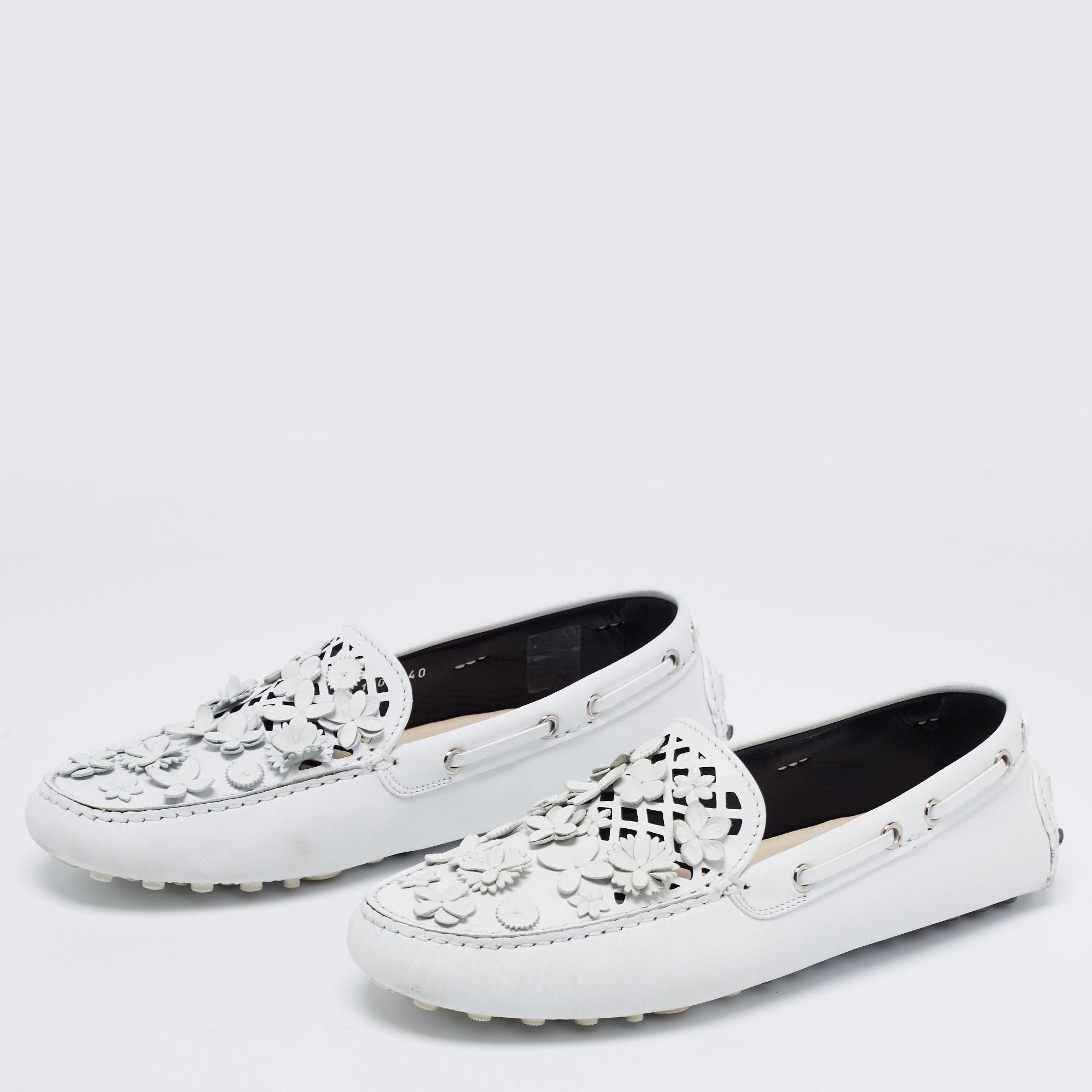 

Dior White Laser Cut Leather Flore Penny Loafers Size