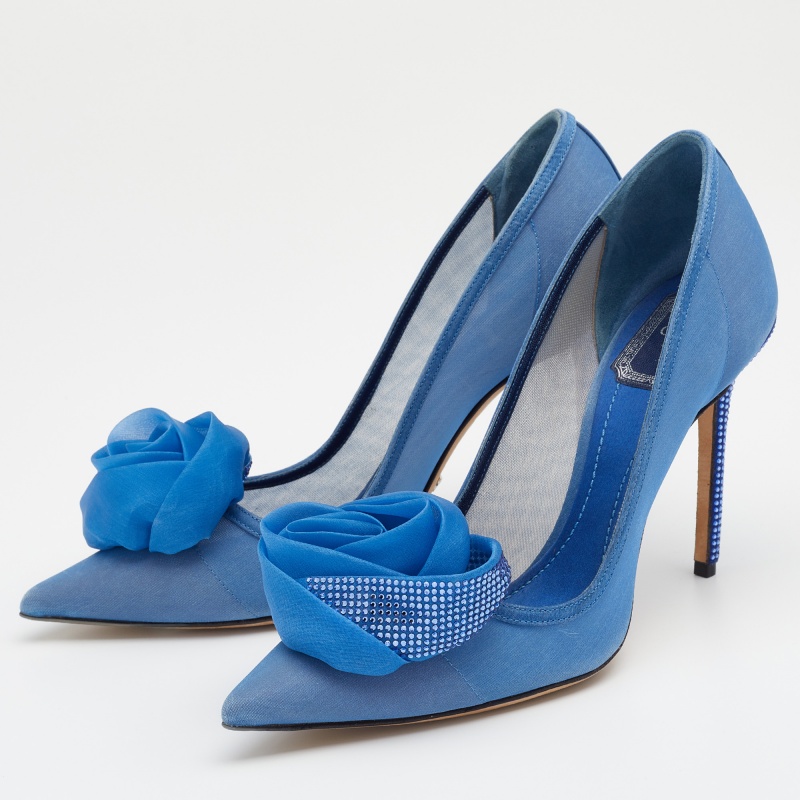 

Dior Blue Mesh Garden Flower Detail Pointed Toe Pumps Size