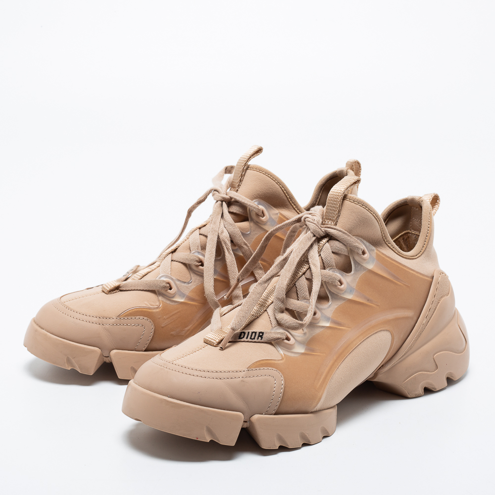 

Dior Beige Neoprene And Leather D-Connect Low Top Sneakers Size