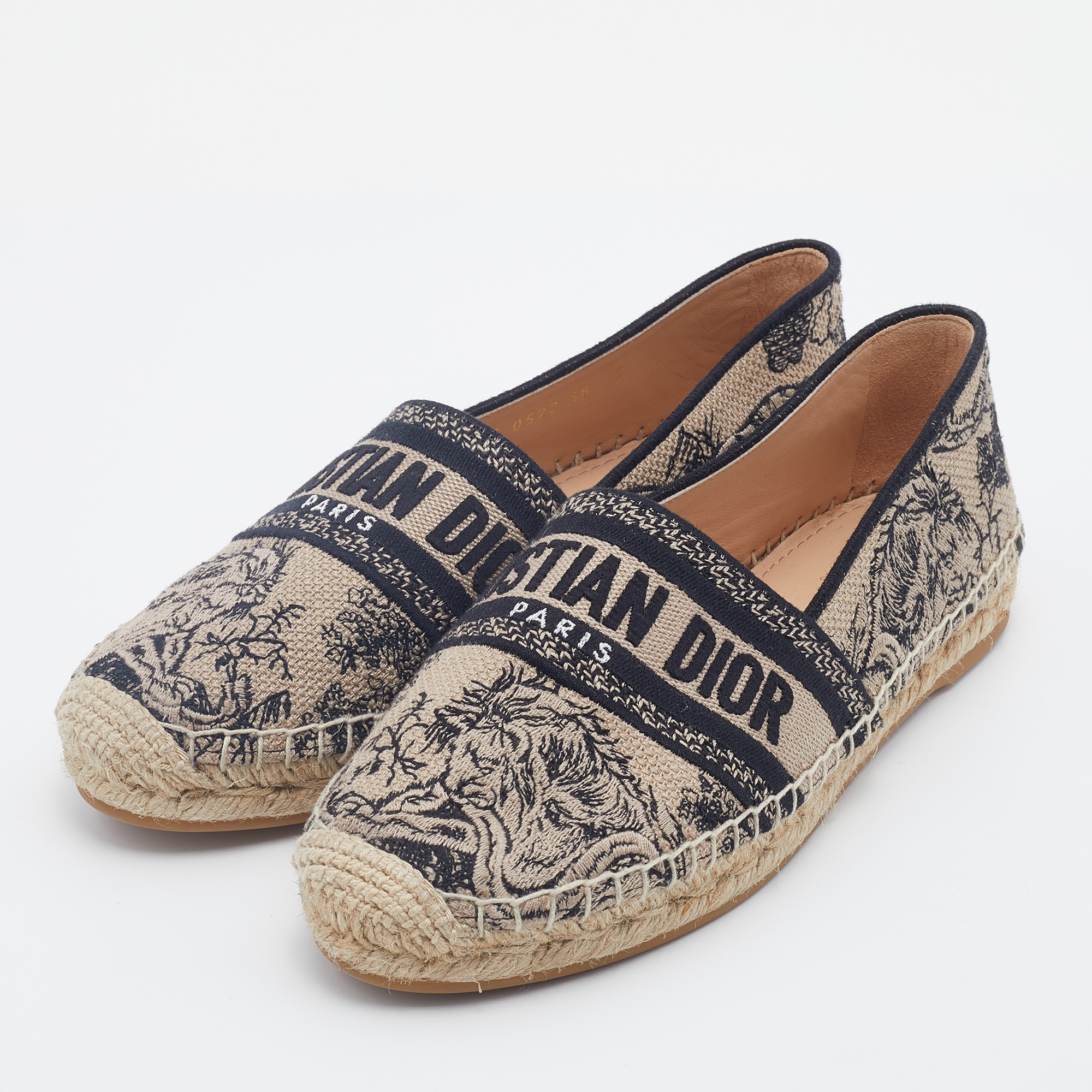 

Dior Beige/Black Oblique Embroidered Canvas Granville Espadrille Flats Size