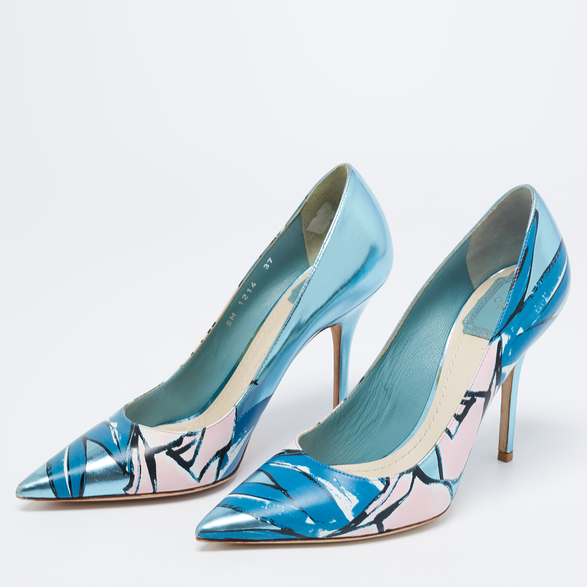 

Dior Metallic Blue Leather Graffiti Pumps Size