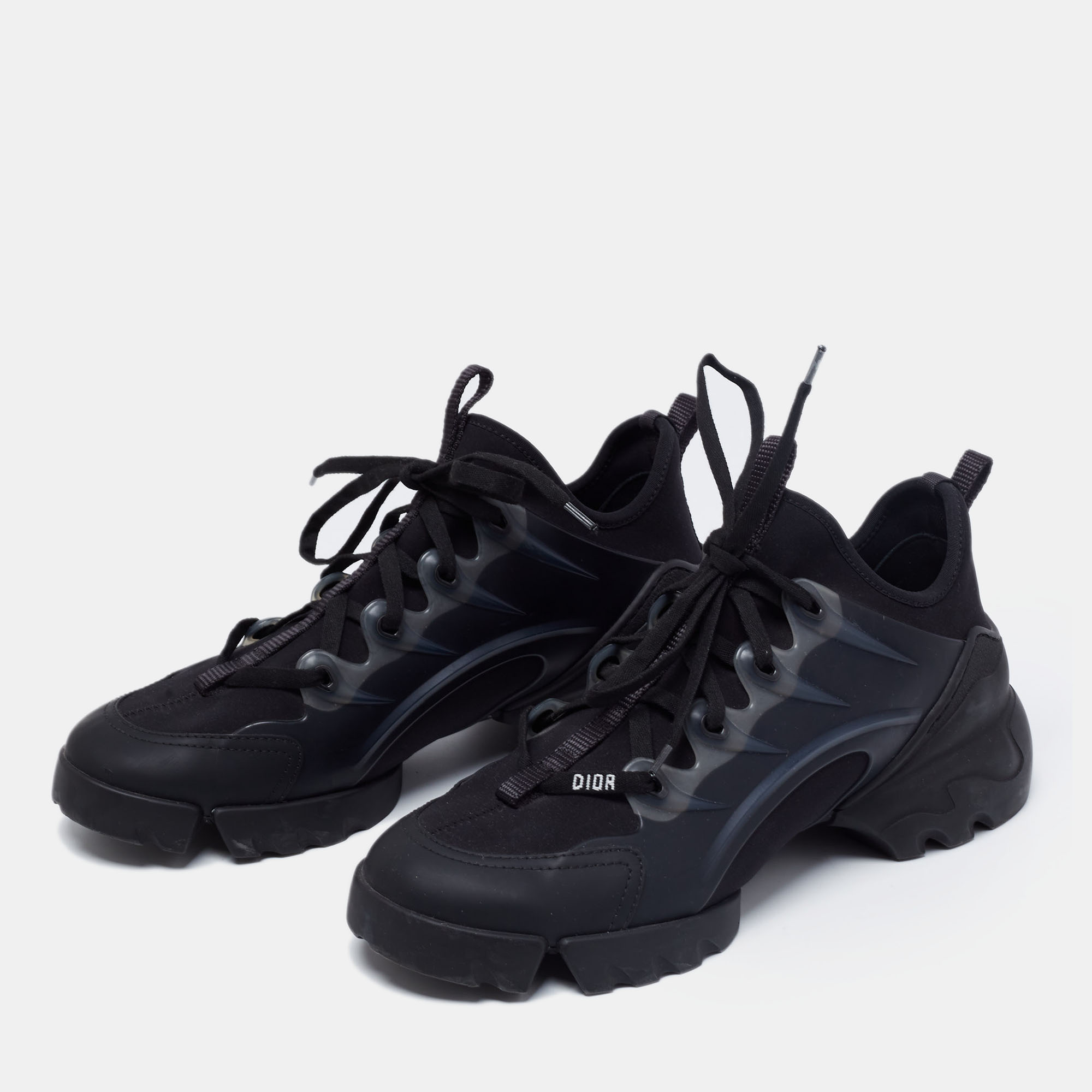 

Dior Black Leather, Neoprene and Rubber D-connect Low-Top Sneakers Size