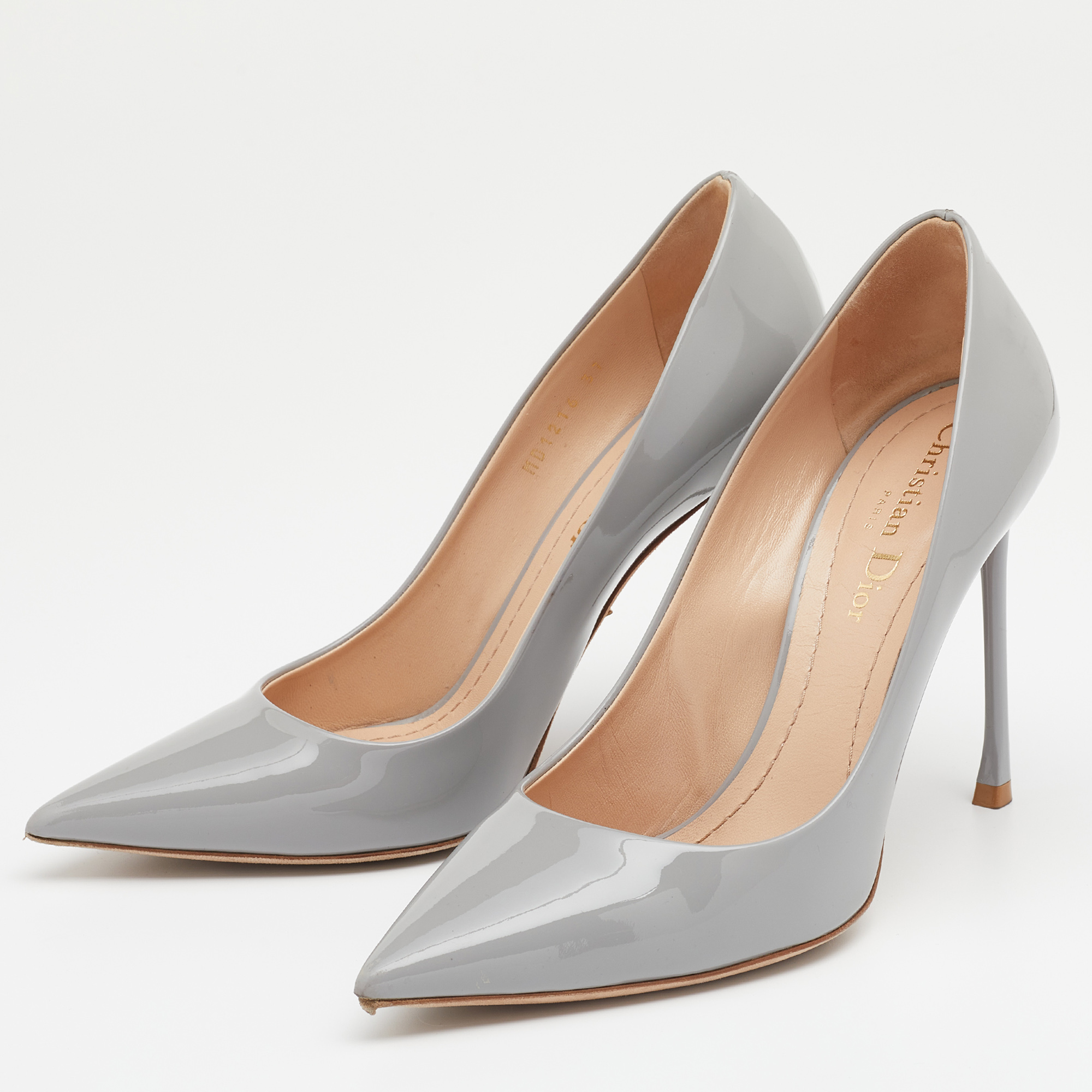 

Dior Grey Patent Leather Cherie Pointed Toe Pumps Size
