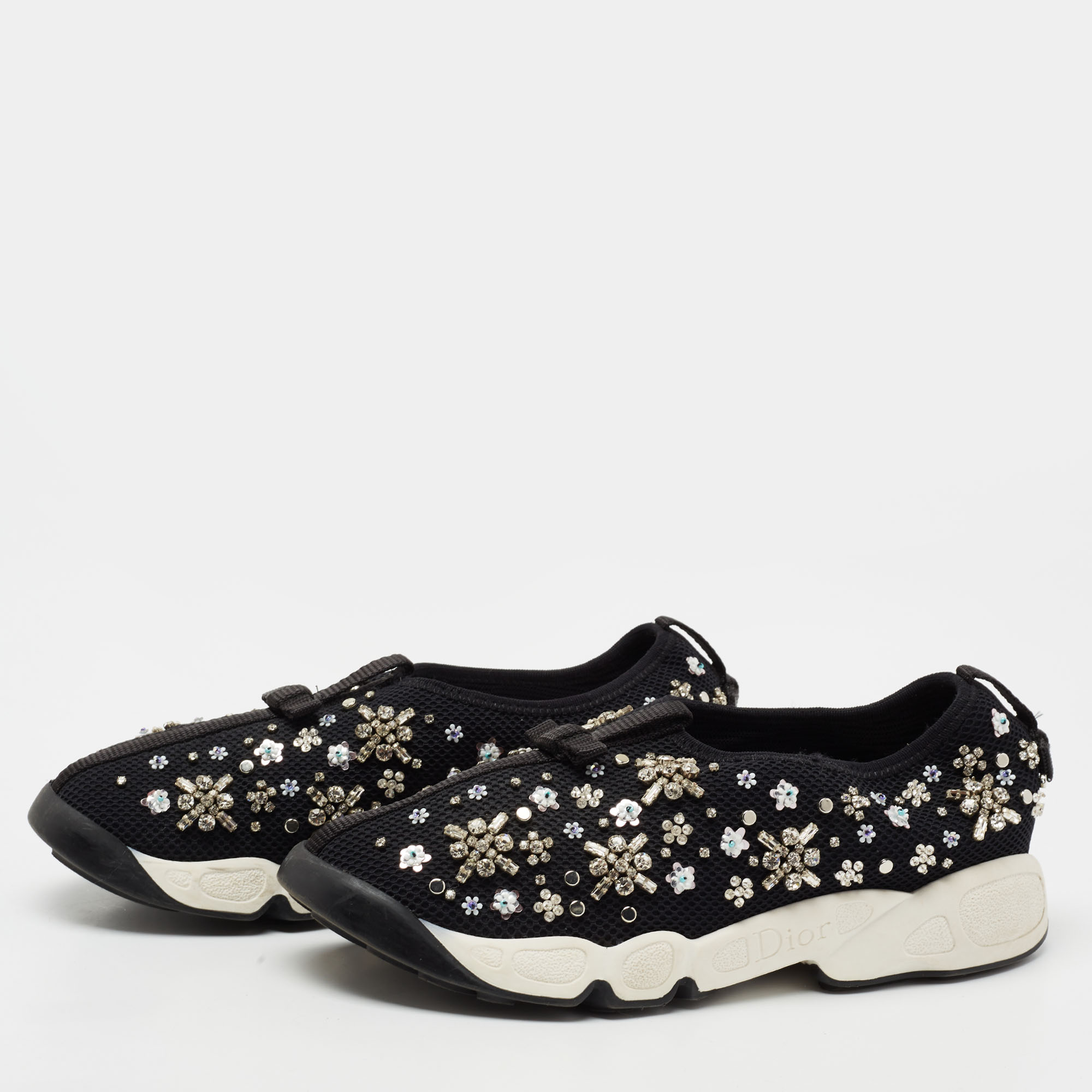 

Dior Black Crystal Embellished Mesh Fusion Slip-On Sneakers Size