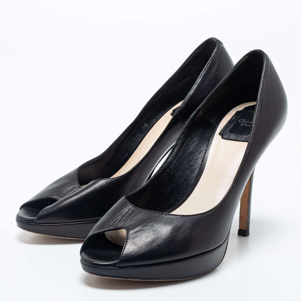 

Dior Black Leather Miss Dior Peep-Toe Platform Pumps Size