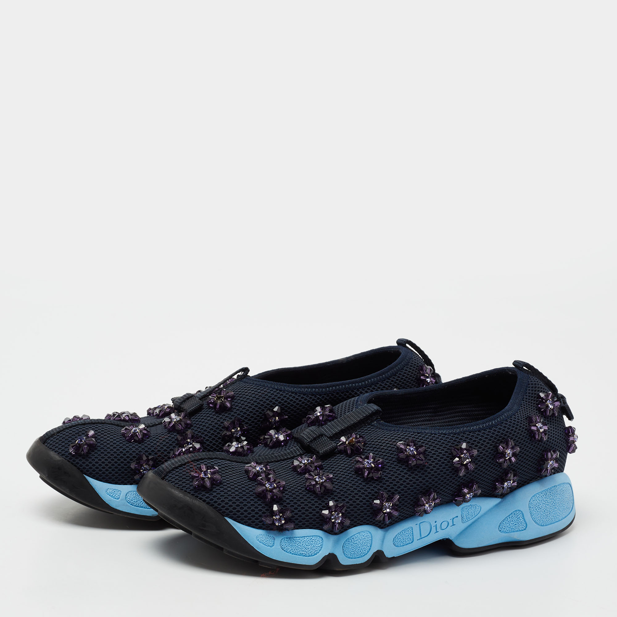 

Dior Blue Mesh Fusion Embellished Slip On Sneakers Size