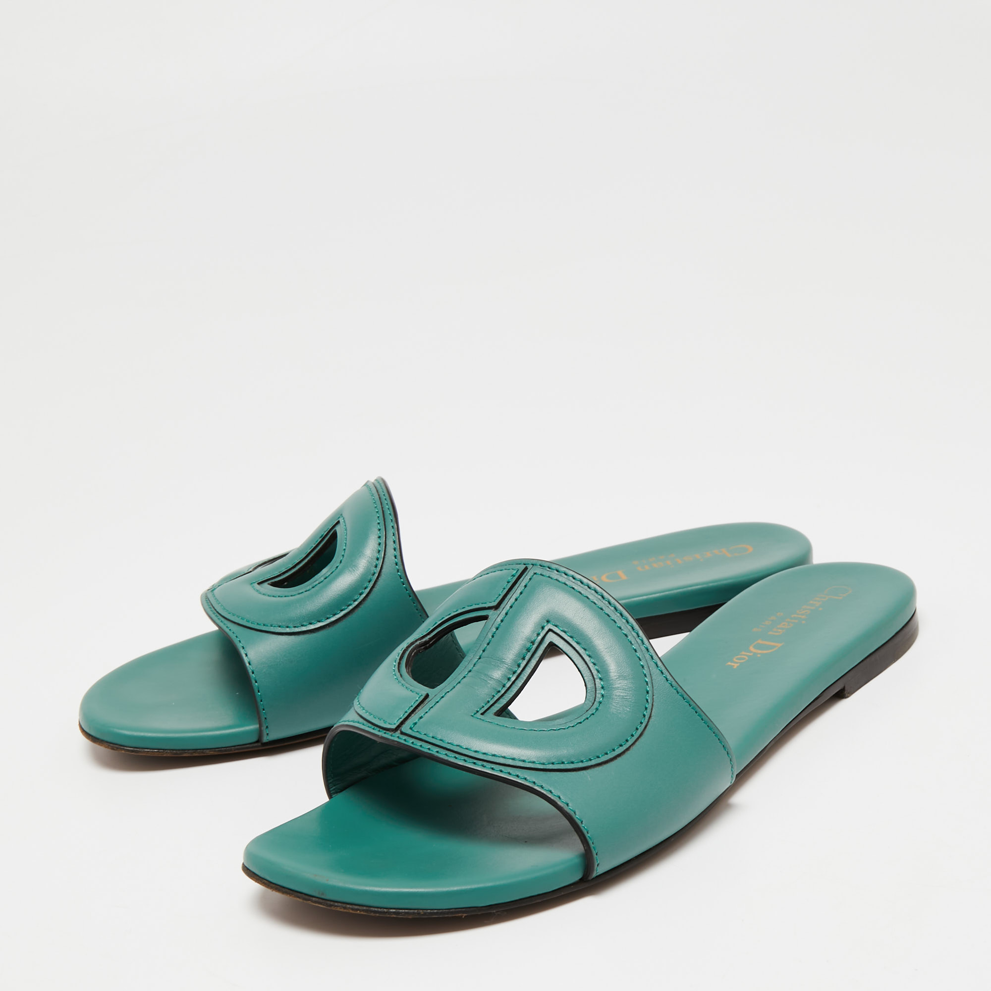 

Dior Green Leather D Club Flat Sandals Size, Grey