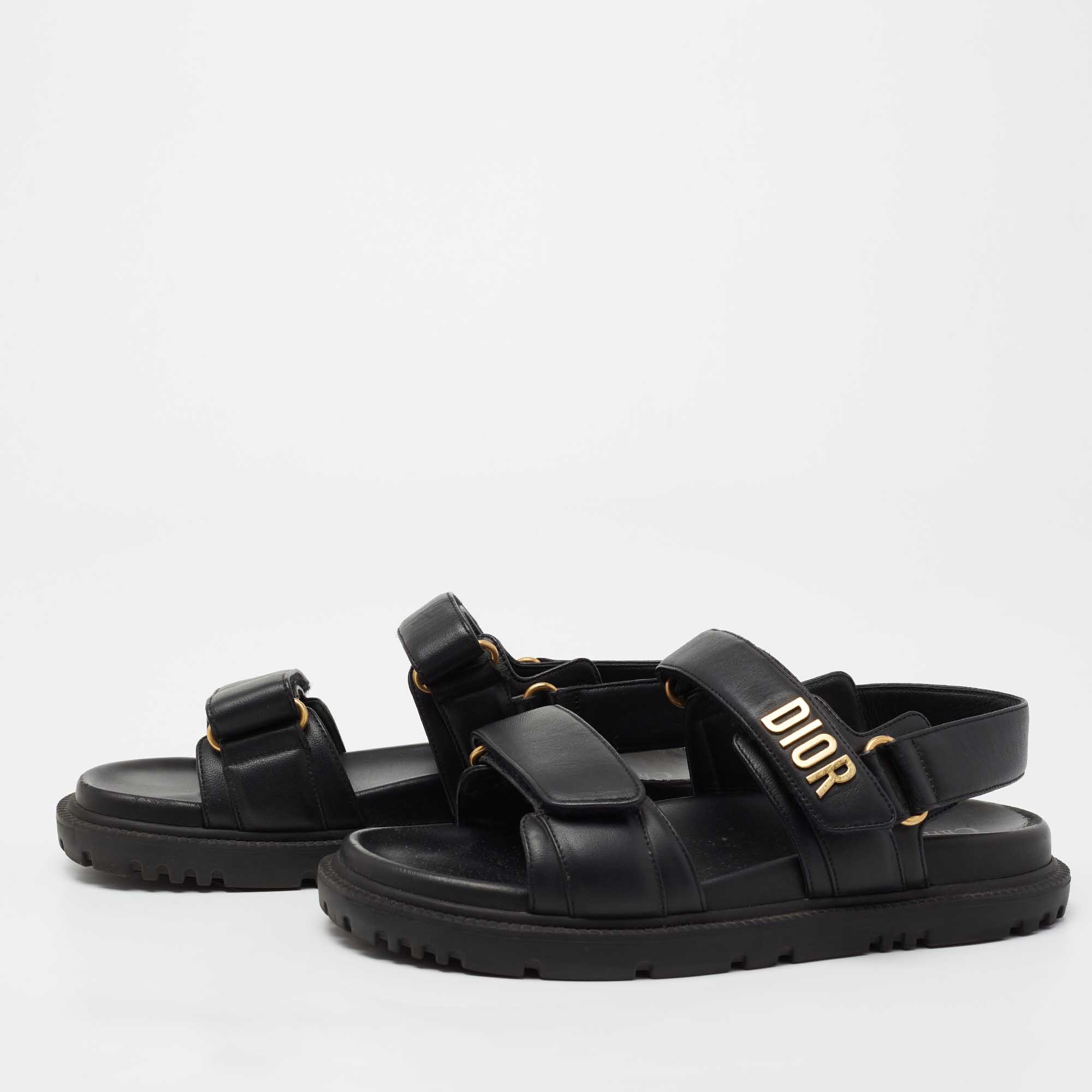

Dior Black Leather DIorAct Flat Sandals Size