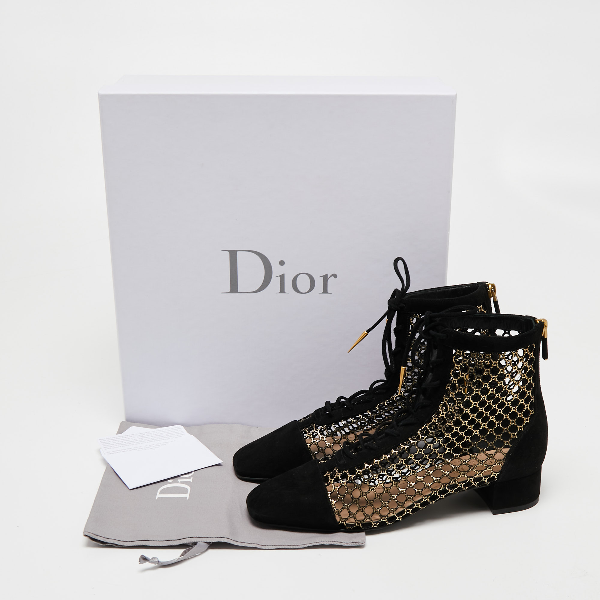 Dior Black Suede Cap Toe Mesh Naughtily D Lace Up Ankle Boots Size