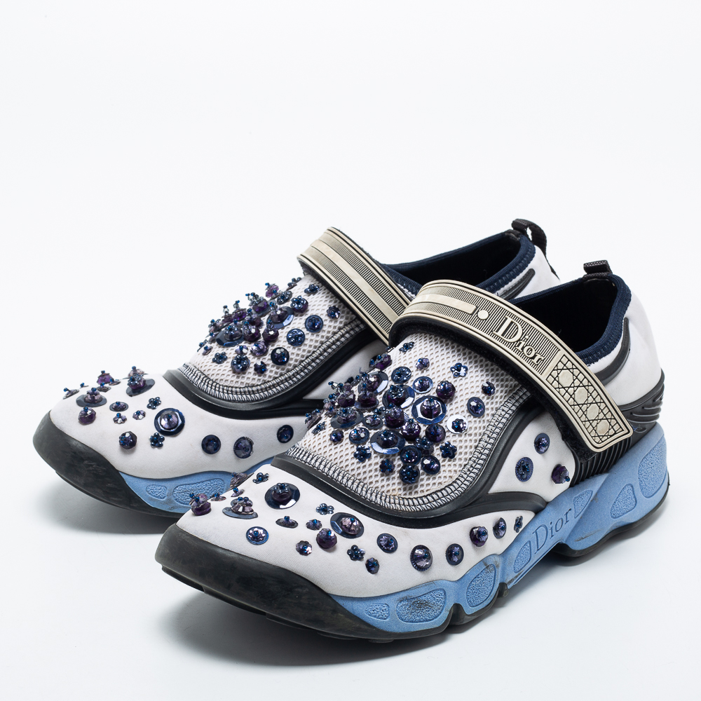 

Dior White/Blue Fabric Fusion Low Top Sneakers Size