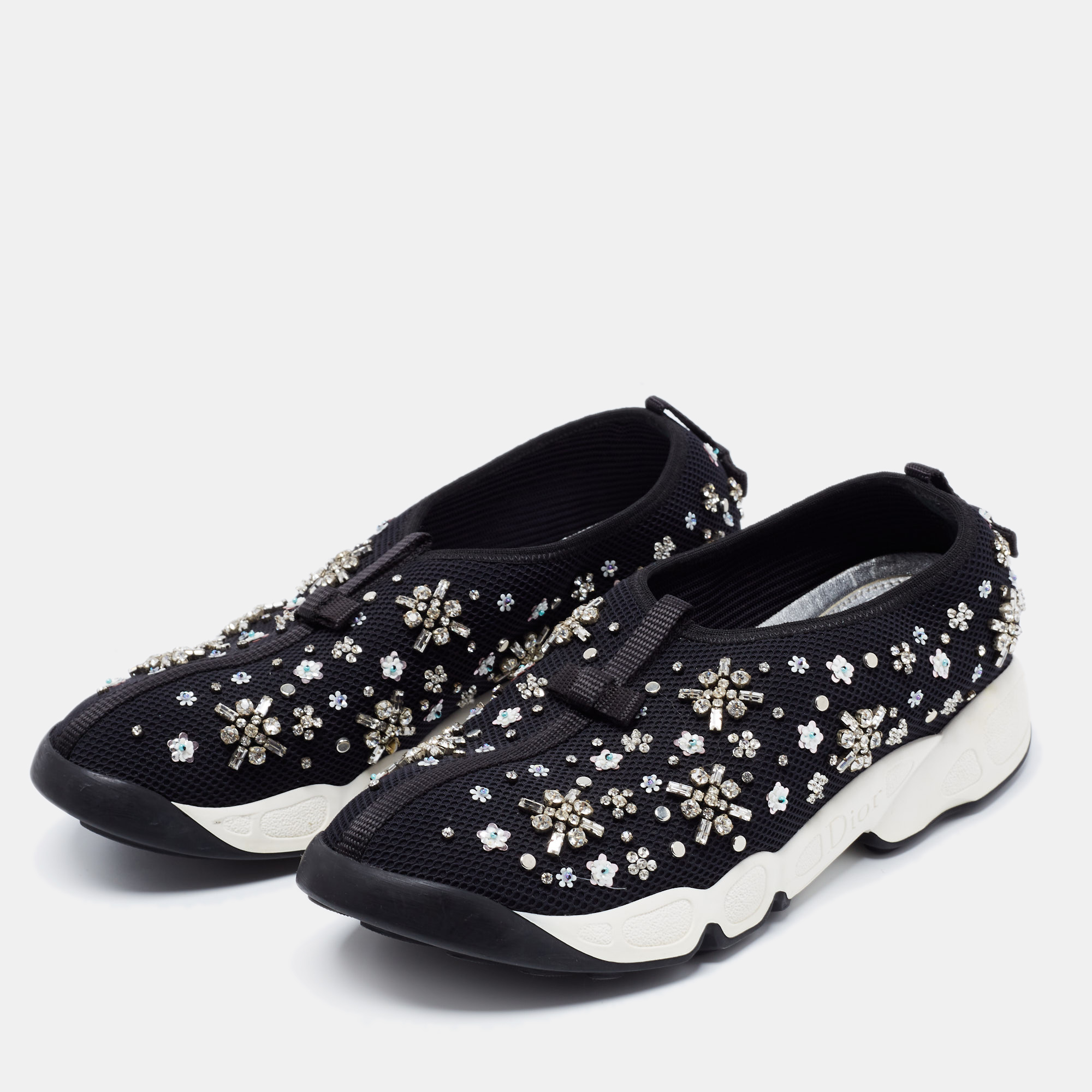 

Dior Black Crystal Embellished Mesh Fusion Low-Top Sneakers Size